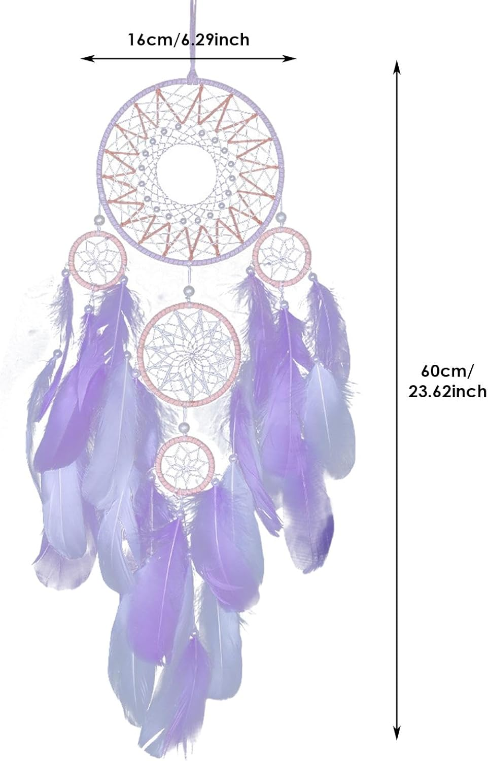Dream Catcher Wall Decor,Decorative Ornament Art - Lucky Five Rings Feather Dream Catcher, Wall Hangable Decor for Kids Bedroom Living Room - Blue image number 2