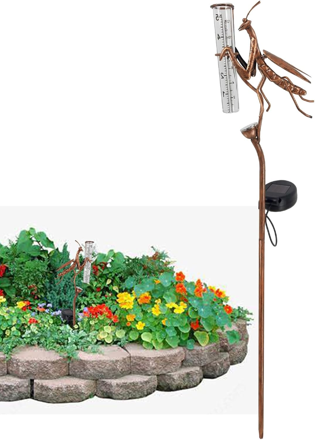 Weather Gauges,2 in 1 Solar Powered Outdoor Rain Gauge Lights | Decorative Multi-Functional Rain Measure Gauge for Yards, Lawns, Pathways, Patio image number 3