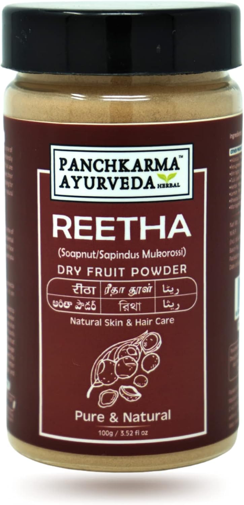 Panchkarma Ayurveda Herbal & Natural Reetha Fruit Powder for Hair Shine Anti-Hair-Fall Hair Pack (Soapnut/Sapindus Mukorossi) (100G)