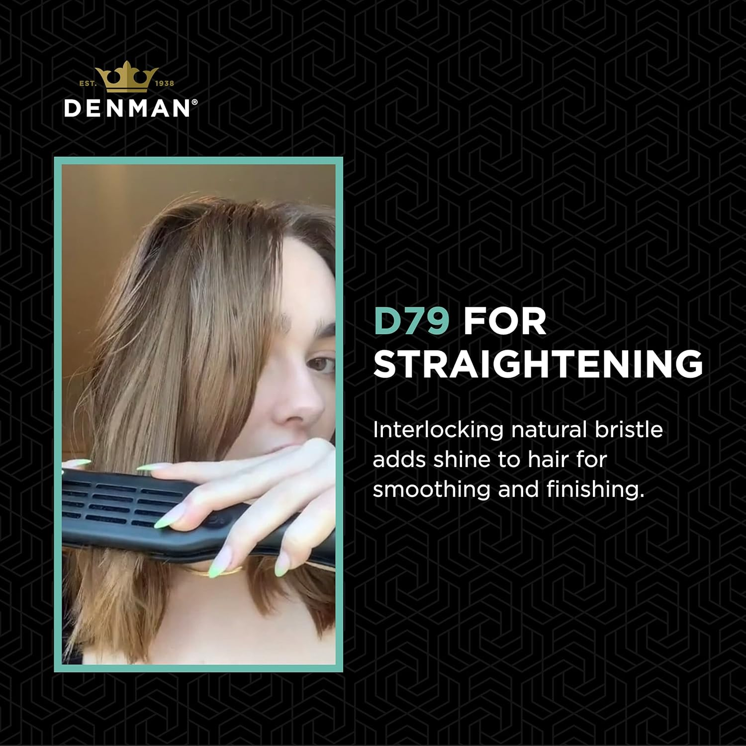 Denman D79 Thermoceramic Hair Straightening Brush - with Boar Bristles - for Wide, Wavy, Curly, Coily Hair &ndash; Black image number 2