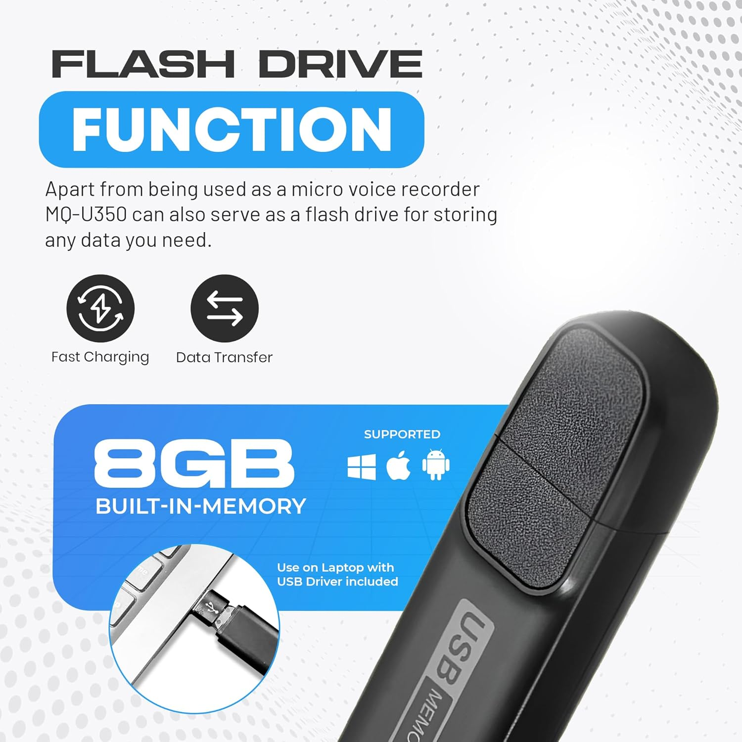 Voice Activated Audio Recorder with 20-Day Standby, 288-Hour Storage, 26-Hour Continuous Recording, USB-C Compatible, Date & Time Stamp, Easy-To-Use Design