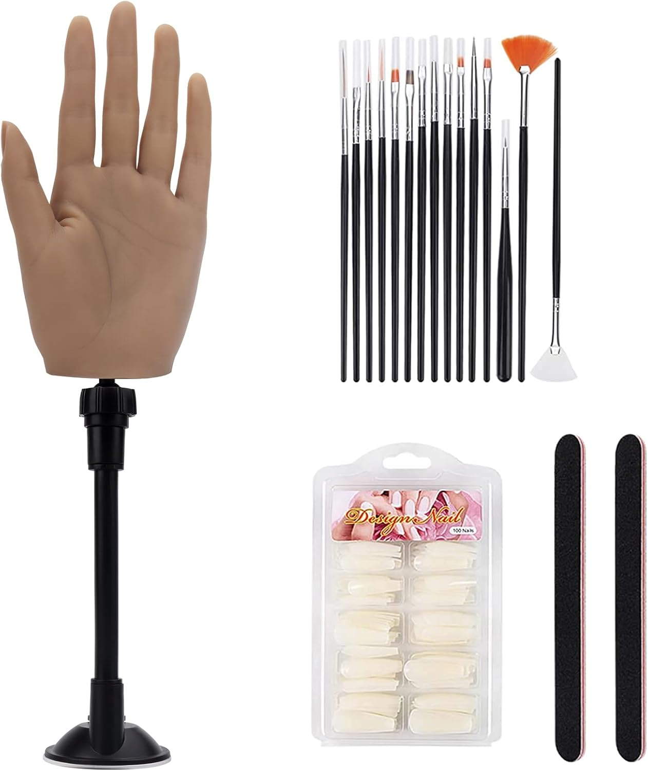 Silicone Practice Hand for Acrylic Nails with Bracket,Realistic Nail Practice Hand Stand, Flexible Bendable Nail Training Mannequin Hand for Nails Practice Nail Art Tools (Left Hand)