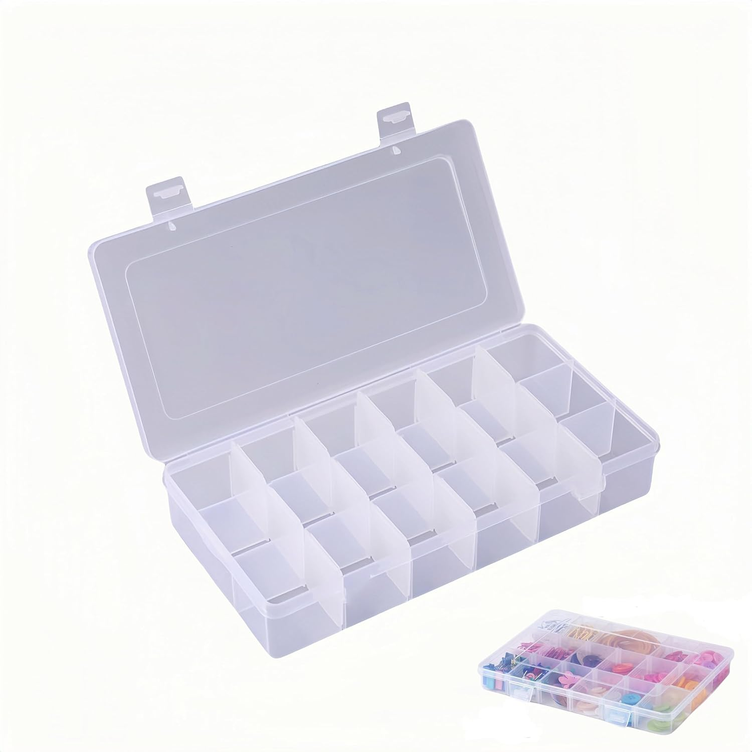 Wizefolk 18-Compartment Storage Box,Things Crafts Storage Box,Reusable Clear Bead Organizer Fishing Tackles Box with Adjustable Dividers for Tools，Jewelry Bead Organizer Box(20.8 X 10.6 X 3 Cm) image number 2