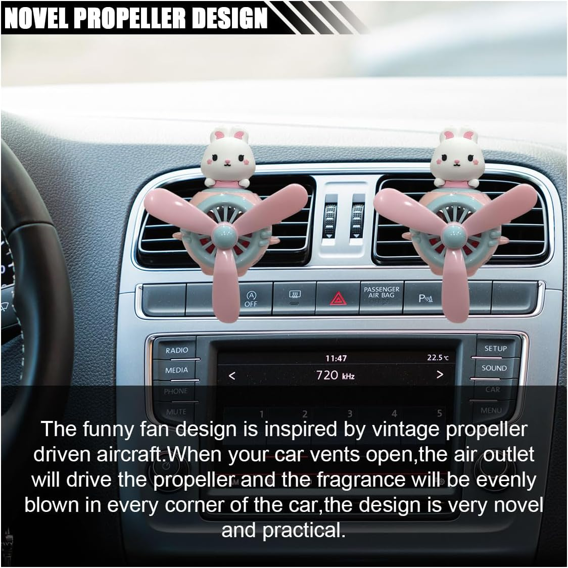 Cute Pilot Rabbit Car Air Fresheners, Car Diffuser Air Condition Vent Clip, Rotating Propeller Automotive Air Outlet Fan Creative Perfume Accessories for Car Interior Decoration - Pilot Cat image number 2