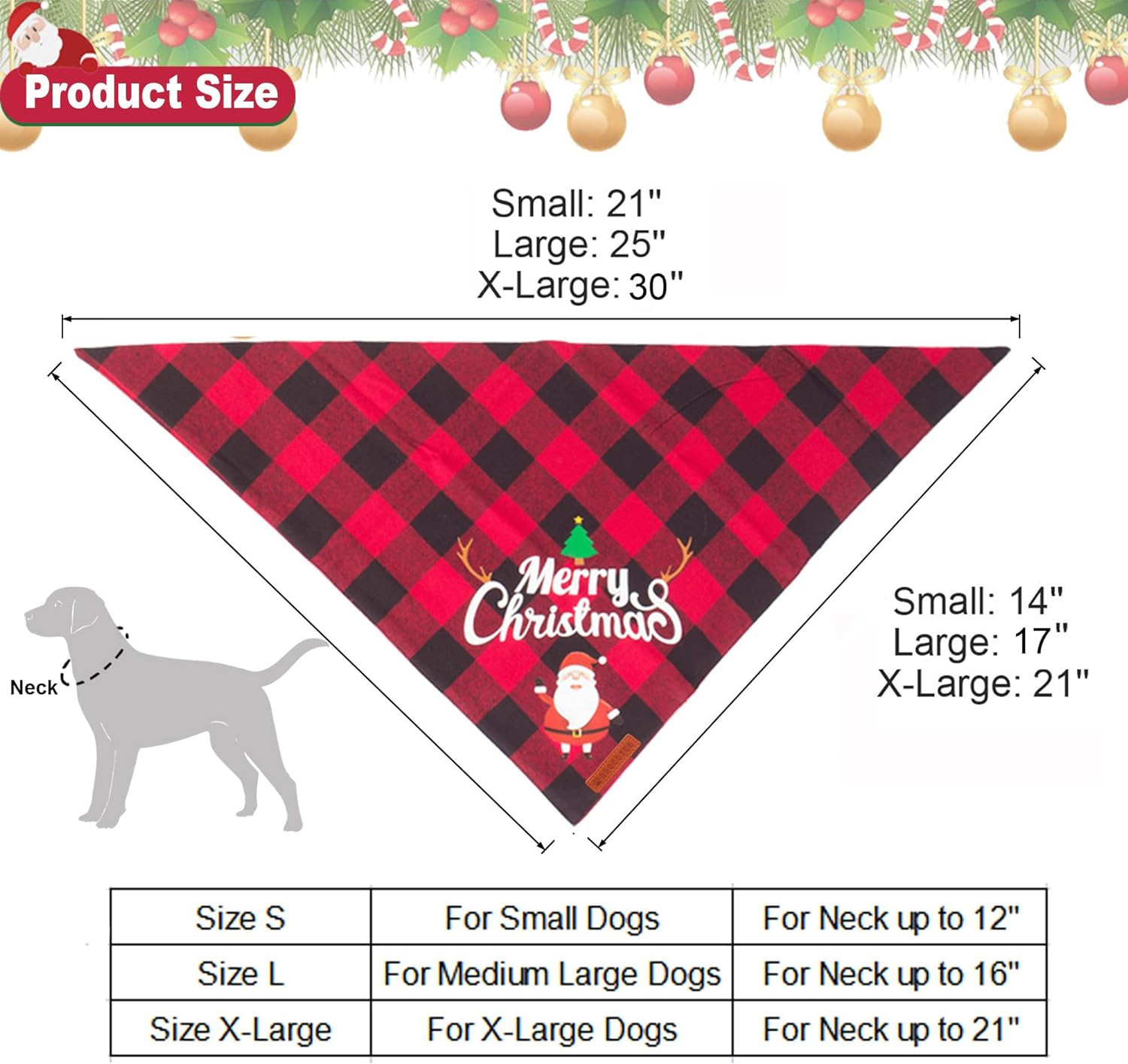 ADOGGYGO 2 Pack Dog Bandana Christmas Classic Plaid Pet Scarf Triangle Bibs Kerchief Merry Christmas Santa Snowman Print Pet Bandana for Medium Large Dogs Pets (Christmas-1, Large) - Red image number 4