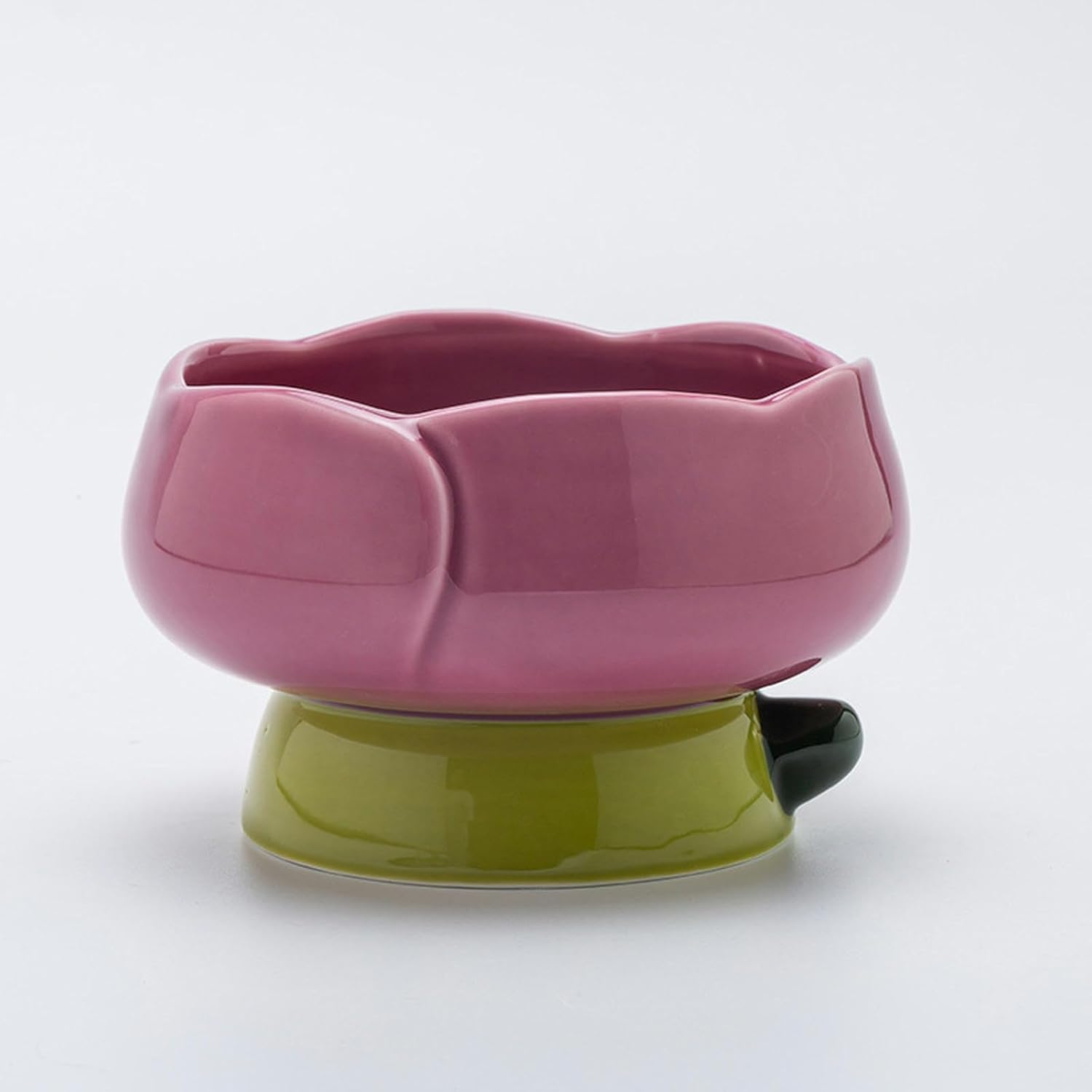 Joyxiwa Neck Protection Ceramic Cat Bowl Flower High Foot Oblique Mouth Cat Food Pot Pet Ceramic Bowl-Powder Tray image number 1