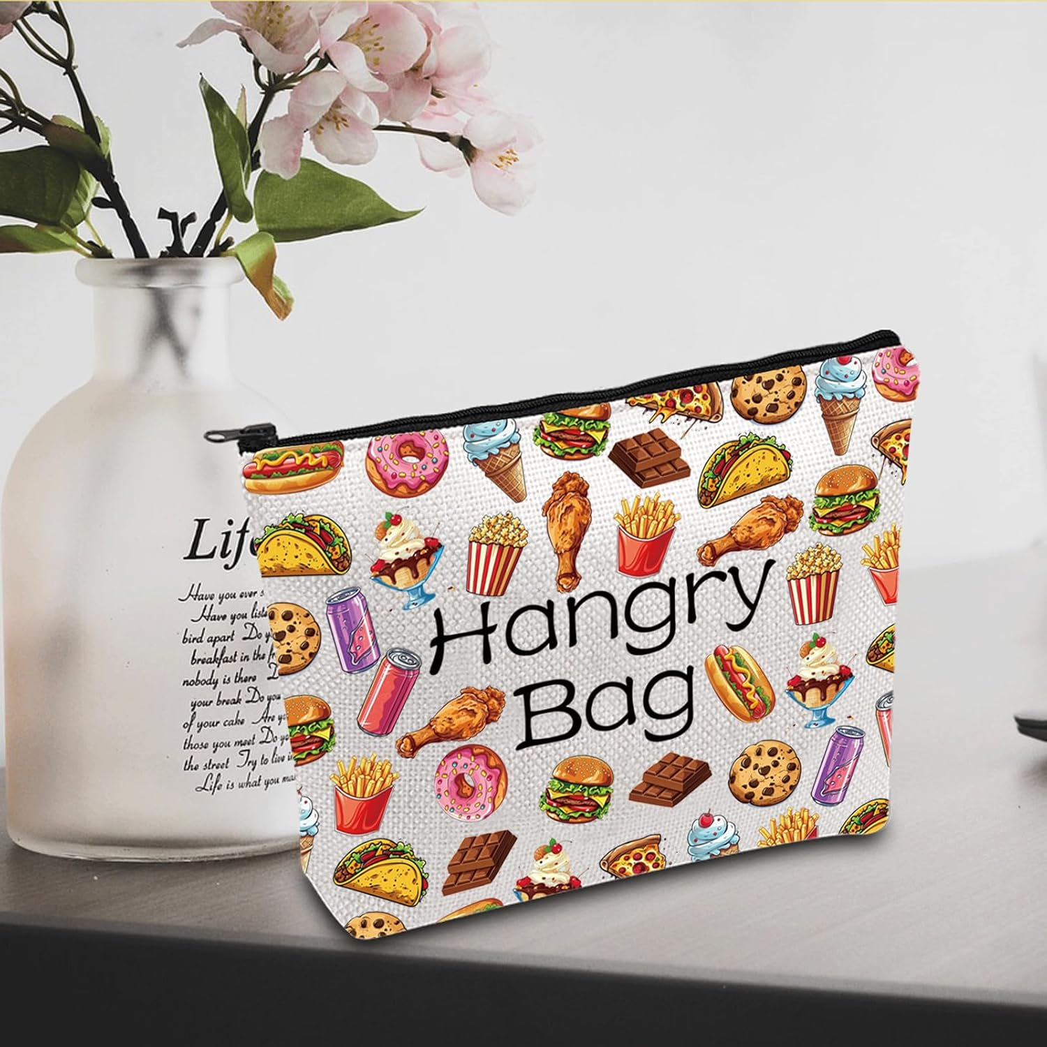 JXGZSO Funny Foodie Gift Hangry Bag Snack Travel Makeup Bags Emergency Snacks Food Storage Bag Snack Lover Gift image number 2