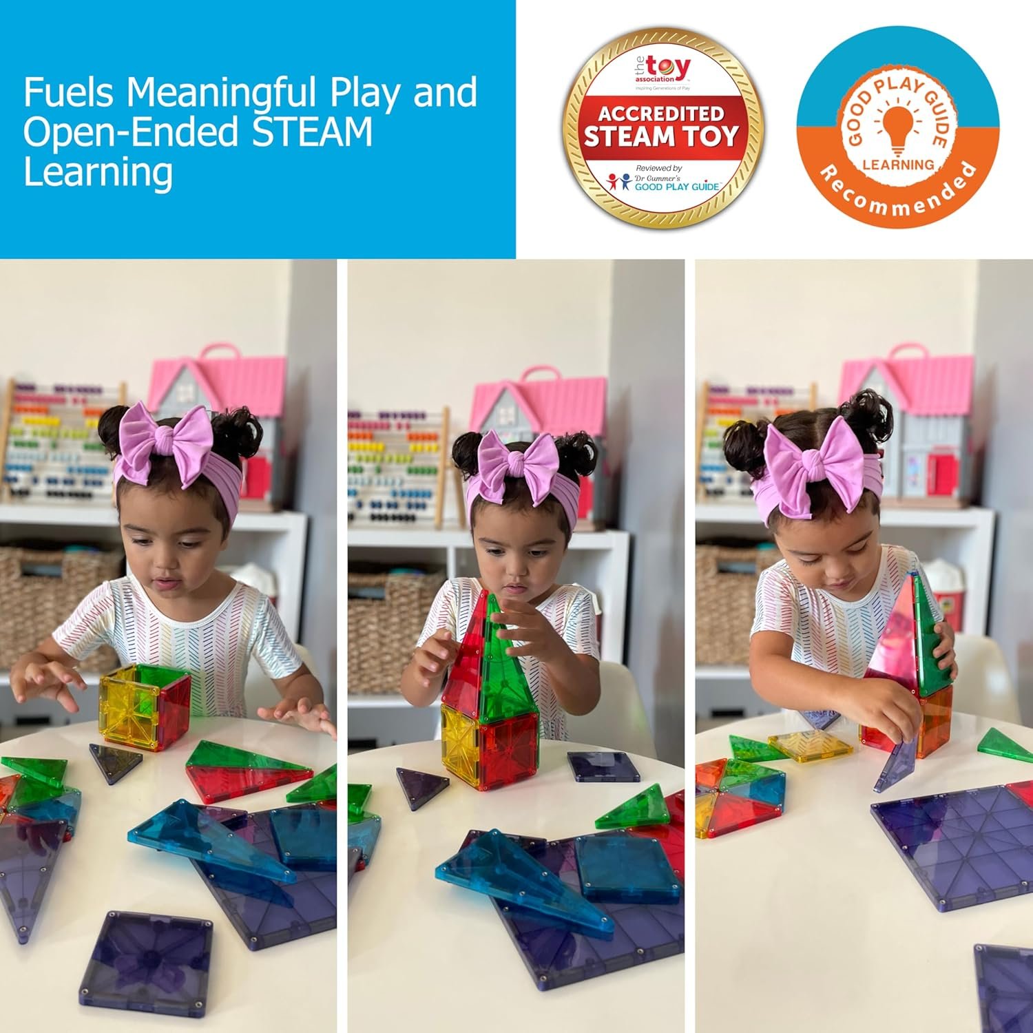 Magna-Tiles 32-Piece Clear Colors Set &ndash; the Original, Award-Winning Magnetic Building Tiles &ndash; Creativity and Educational &ndash; STEM Approved image number 2