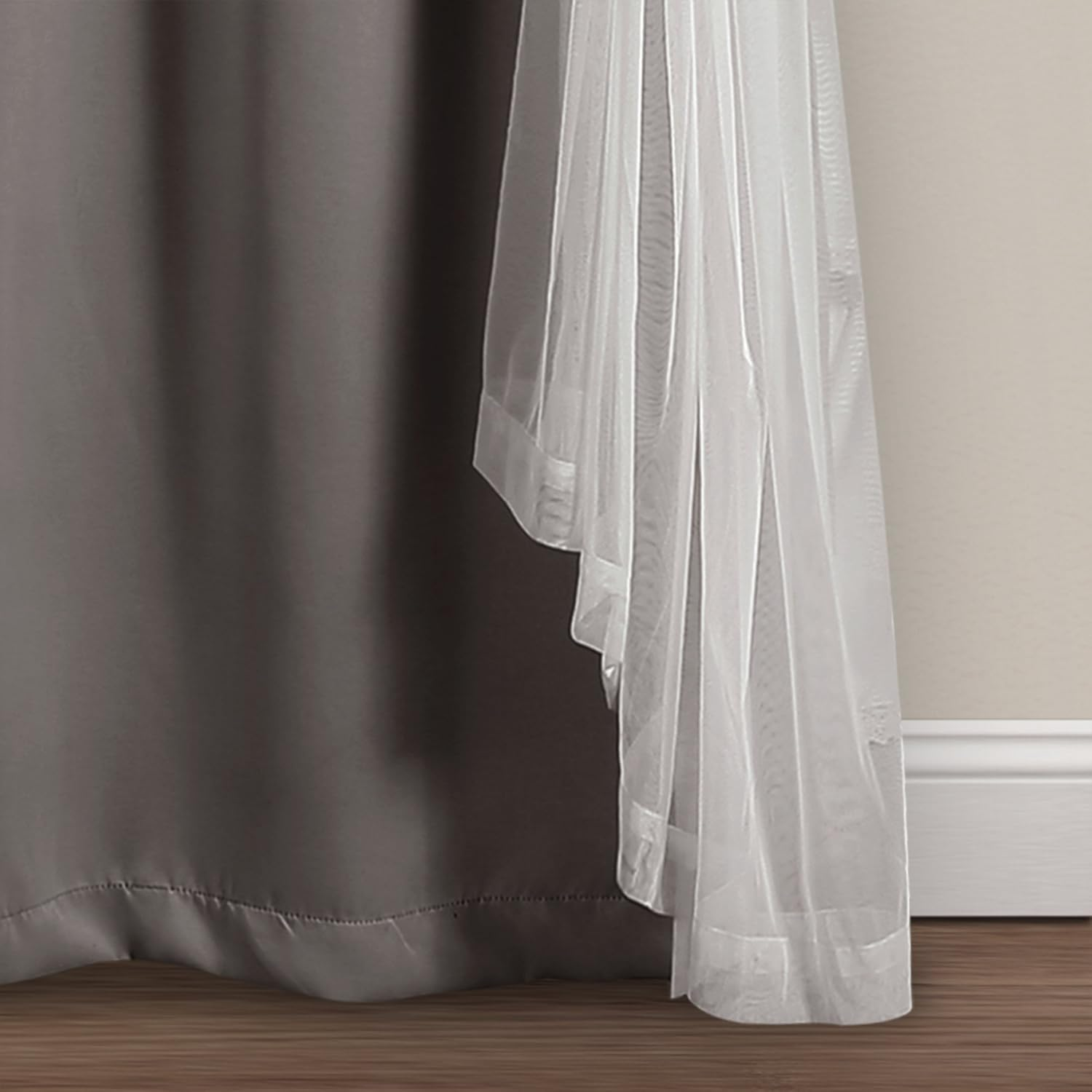 Lush Decor Sheer Grommet Curtains Panel with Insulated Blackout Lining, Room Darkening Window Curtain Set (Pair), 38" W X 84" L, Dark Gray