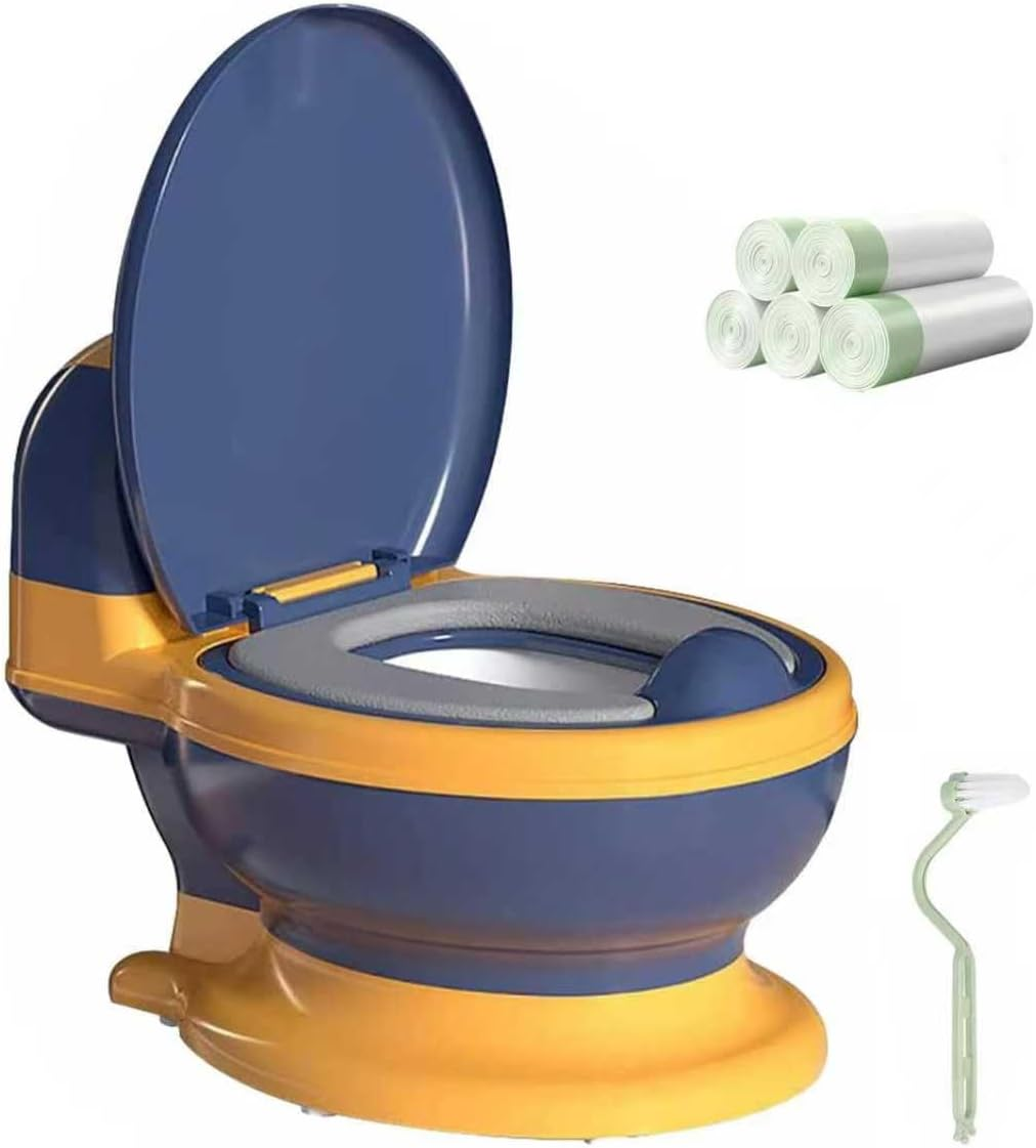 Toddler Potty Training Toilet Chair with Soft Seat, Removable Pot, Tissue Dispenser and Cleaning Brush for Boys Girls (Complimentary Garbage Bags)