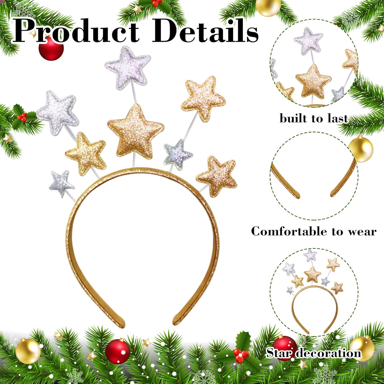 DUOJINSANXI Star Headband, Gold Glitter Star Headpiece, Star Costume Adult, Star Headbands for Women, Christmas Star Hairband, Holiday Birthday Party Festival Headwear Hair Accessories for Girls image number 1