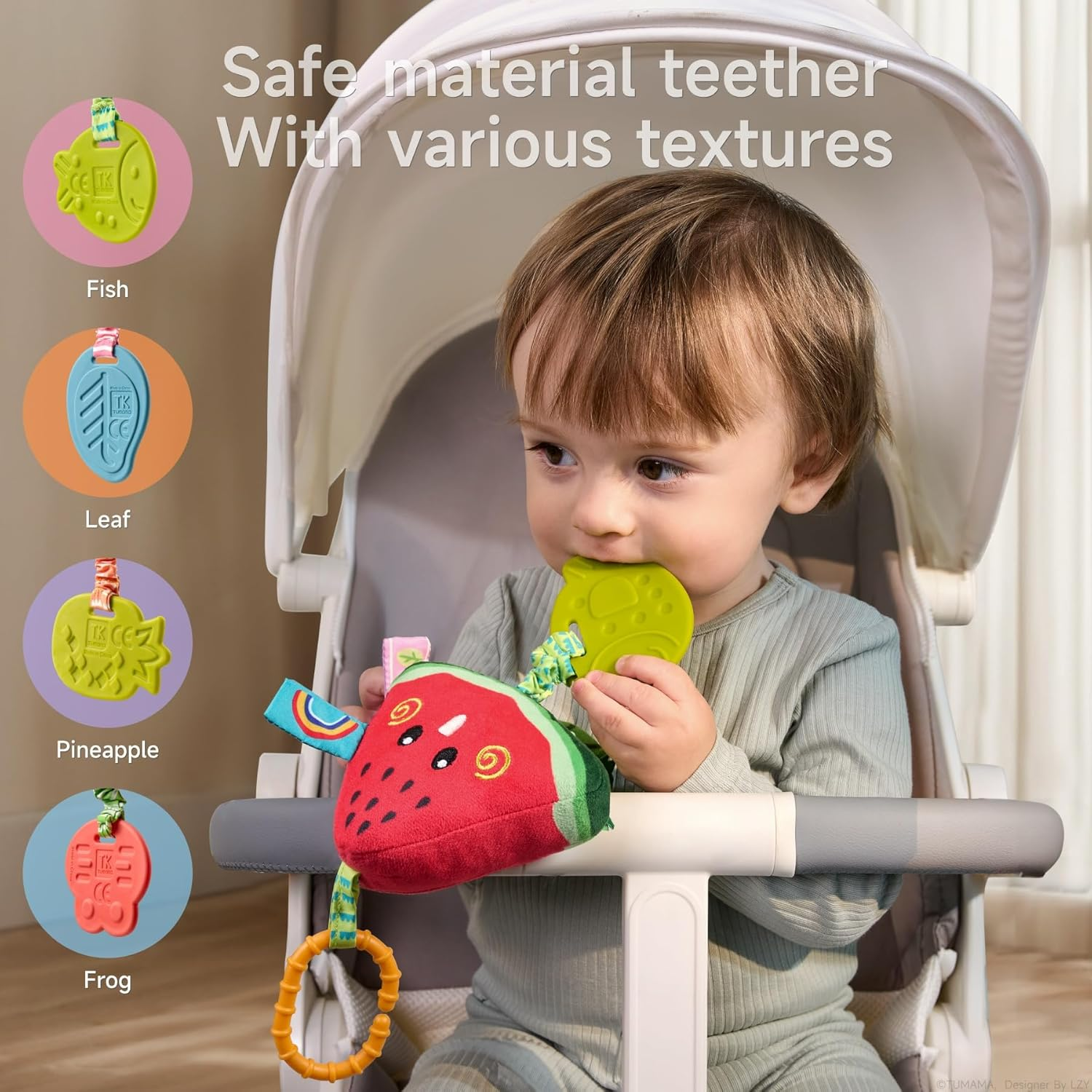 TUMAMA Baby Hanging Rattle Toys 4 Pack Fruit Soft Sensory Set for Car Seat Stroller Mobile 0 3 6 9 12+ Months image number 4
