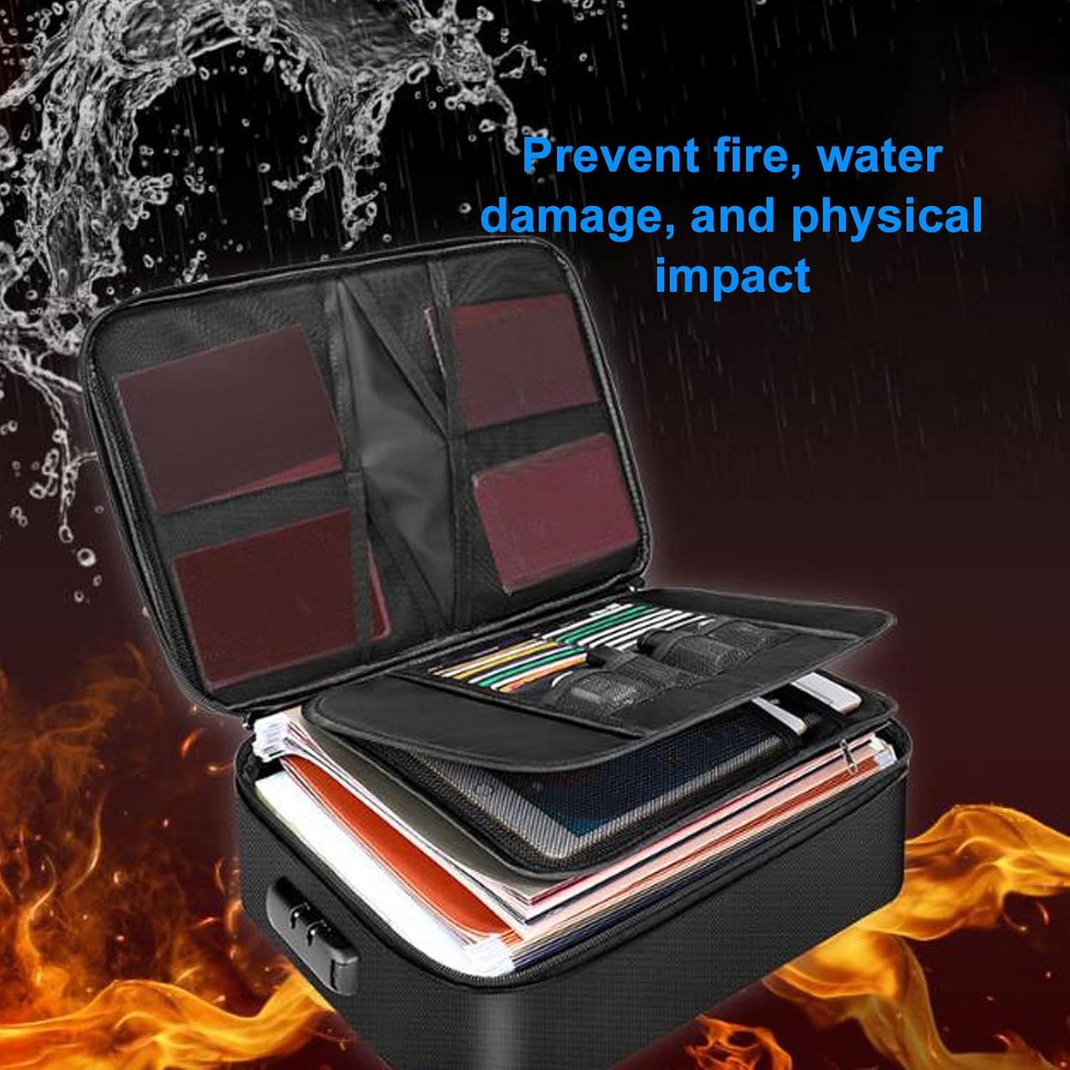 Nurnesy Fireproof Document Bag, Fireproof File Storage Bag, Fireproof Document Organizer with 3 Digit Combination Lock for Passports, Money, image number 3