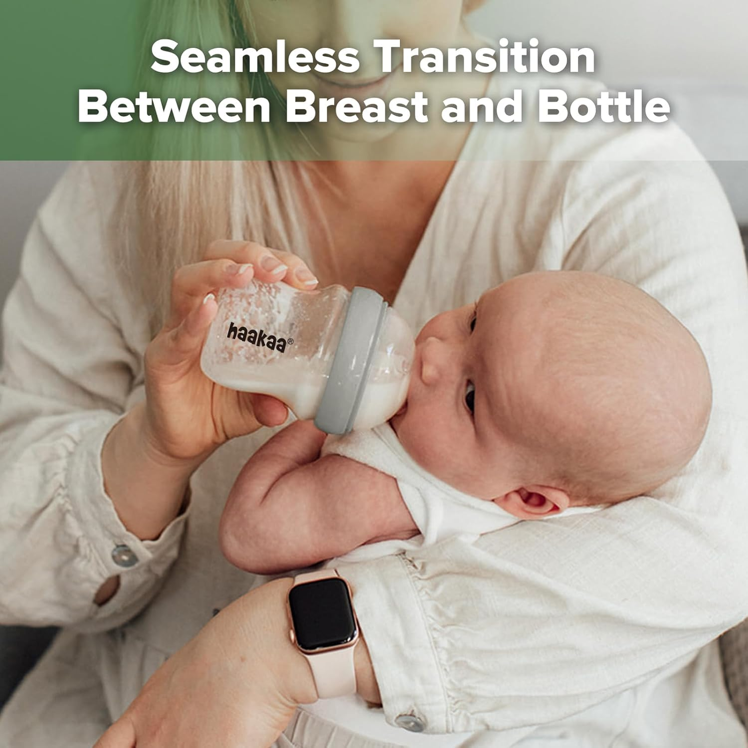 Haakaa Gen.3 Glass Baby Bottle 120Ml, with Anti-Colic Valve, Fast Flow, Mimic Breastfeeding, Temprature Resistant (Grey)&hellip; image number 4