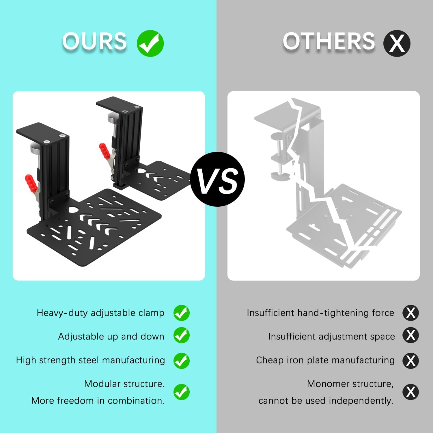 EG STARTS SIM Racing Wheel Stand Desk Mount, Heavy Duty Desk Clamp with 480-Pound Force, Compatible Logitech G25 G27 G29 G920 G923 Thrustmaster T248 T300RS T-GT TS-PC Black Metal Gaming Cockpit Shelf image number 2