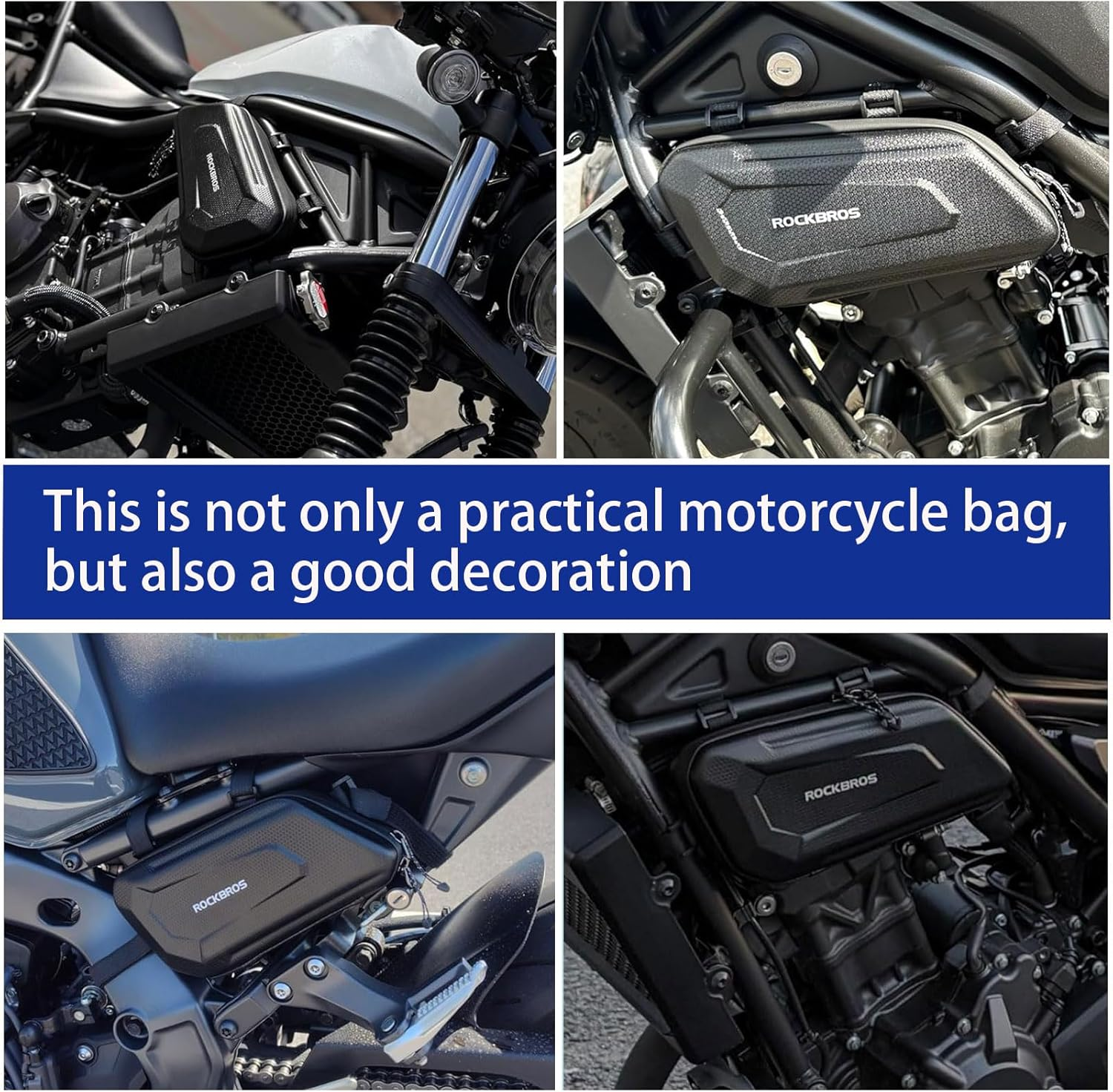 WOOGA Motorcycle Side Bag Waterproof,Tool Bag,Large Capacity,3.5 Gal (1.5 L),Hard Shell Carbon Look Water Stopping Zipper Fit for Ho&Nda Rebel CMX 250 CMX 300 CMX500 CMX 1100 (1 Pair Bag)
