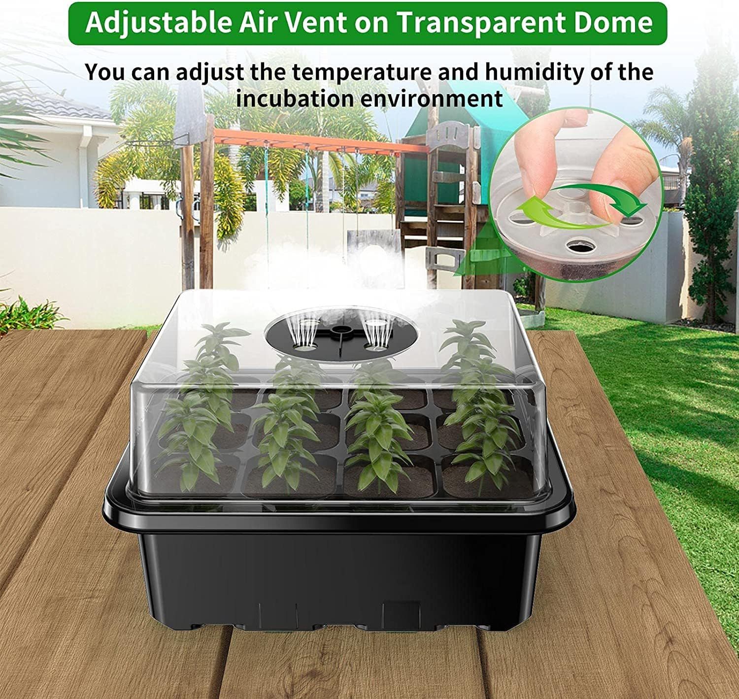 Seed Starter Tray Kit 10 Pack Seed Starting with Humidity Adjustable Dome and Base Vented Trays for Greenhouse & Gardens 120 Cells Growing Trays Mini Propagator Suitable for Seedling image number 4