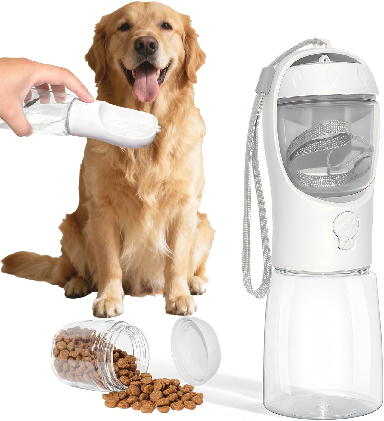 Dog Water Bottle, Multifunctional Portable Bottle with Food Container, Dogs Bottle Suitable for Outdoor Activities (Pink 12Oz)