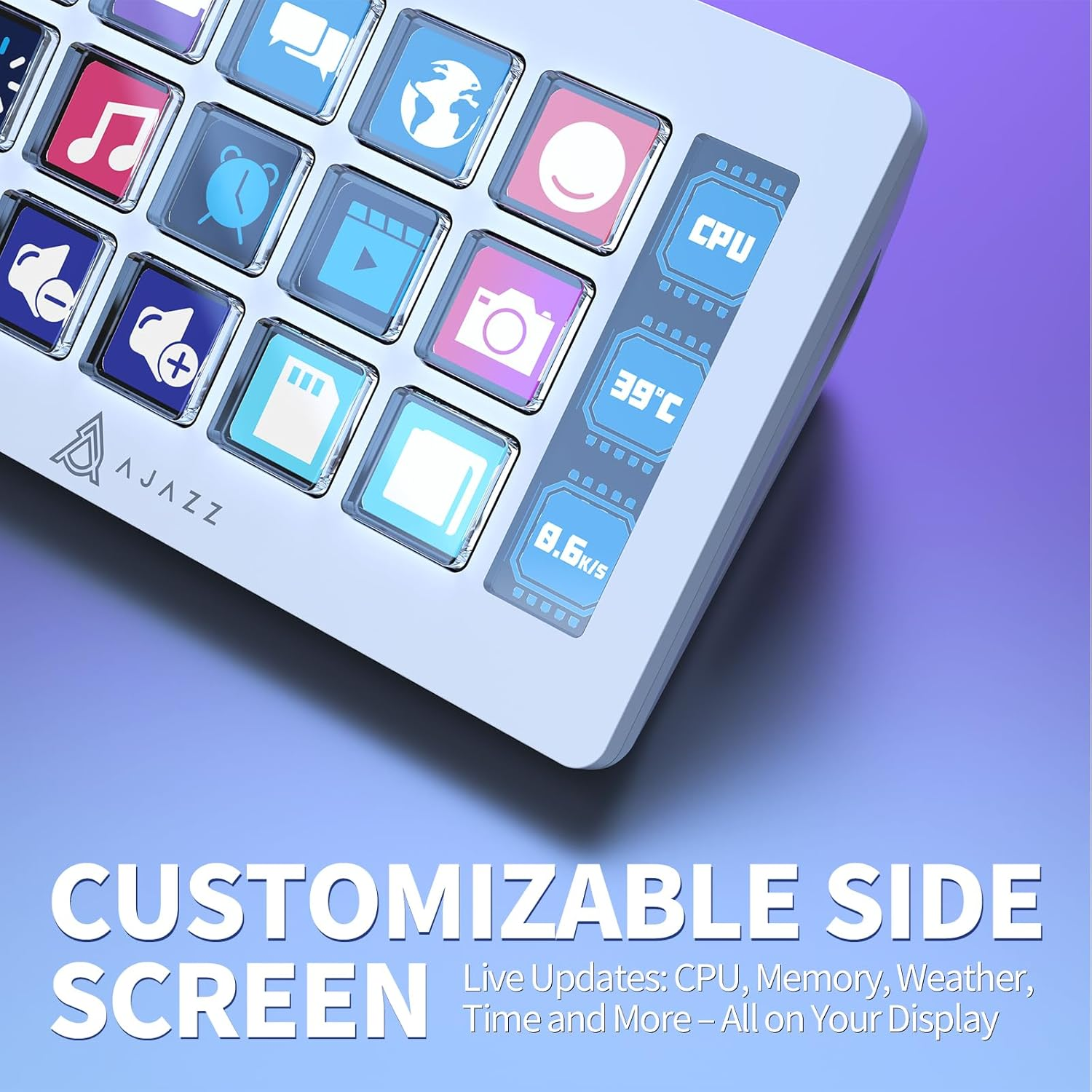 A.Jazz AKP153 Stream Studio Controller Keypad Type-C Wired with 15 Macro LCD Key&1 Side Screen Display Detachable Stand for Multi Action Triggered in Win MAC Twitter Tiktok Youtube OBS App(White) image number 1