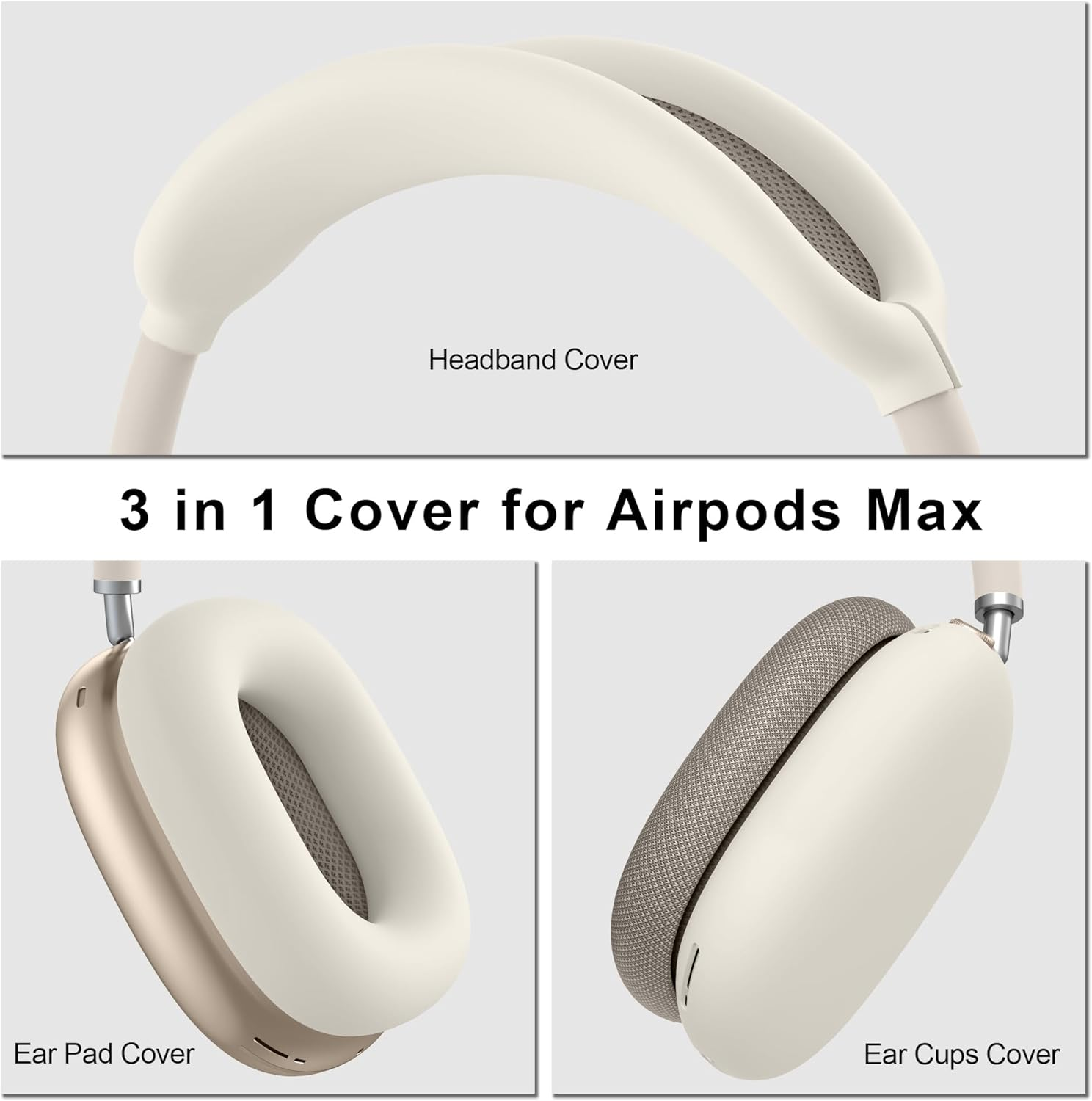 Silicone Cover for Airpods Max Headphones 2024, Soft Silicone & Anti-Scratch Protective Ear Cups Case/Ear Pad Cases/Headband Cover for Apple Airpods Max (Starlight) image number 6