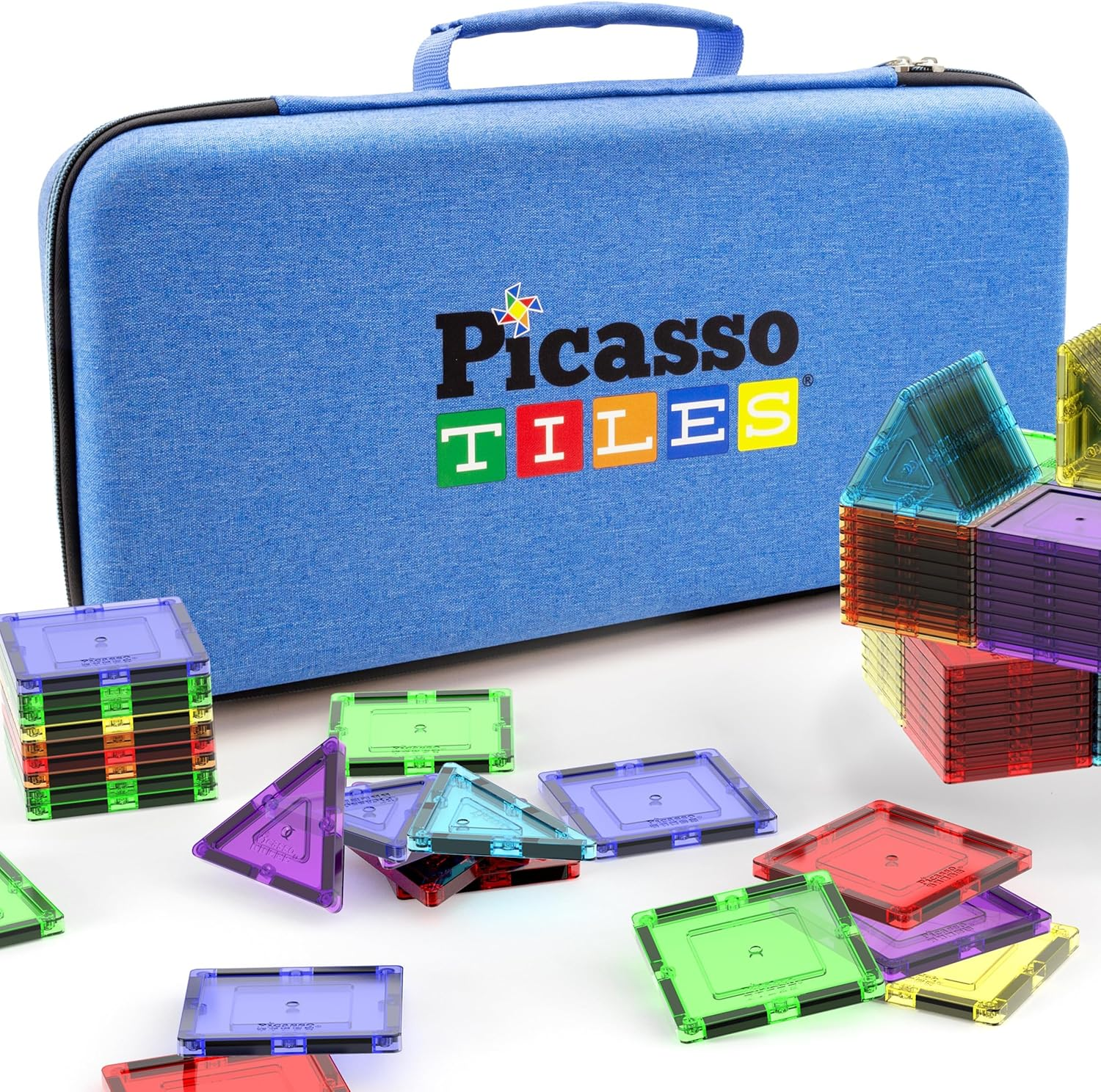 Picassotiles Picassotoys Toy Carry Case Magnetic Tiles Construction Blocks Travel Bag EVA Storage Organizer Box Action Figure Character Accessory STEM STEAM Toys Portable Water Resistant Oxford Cloth image number 1