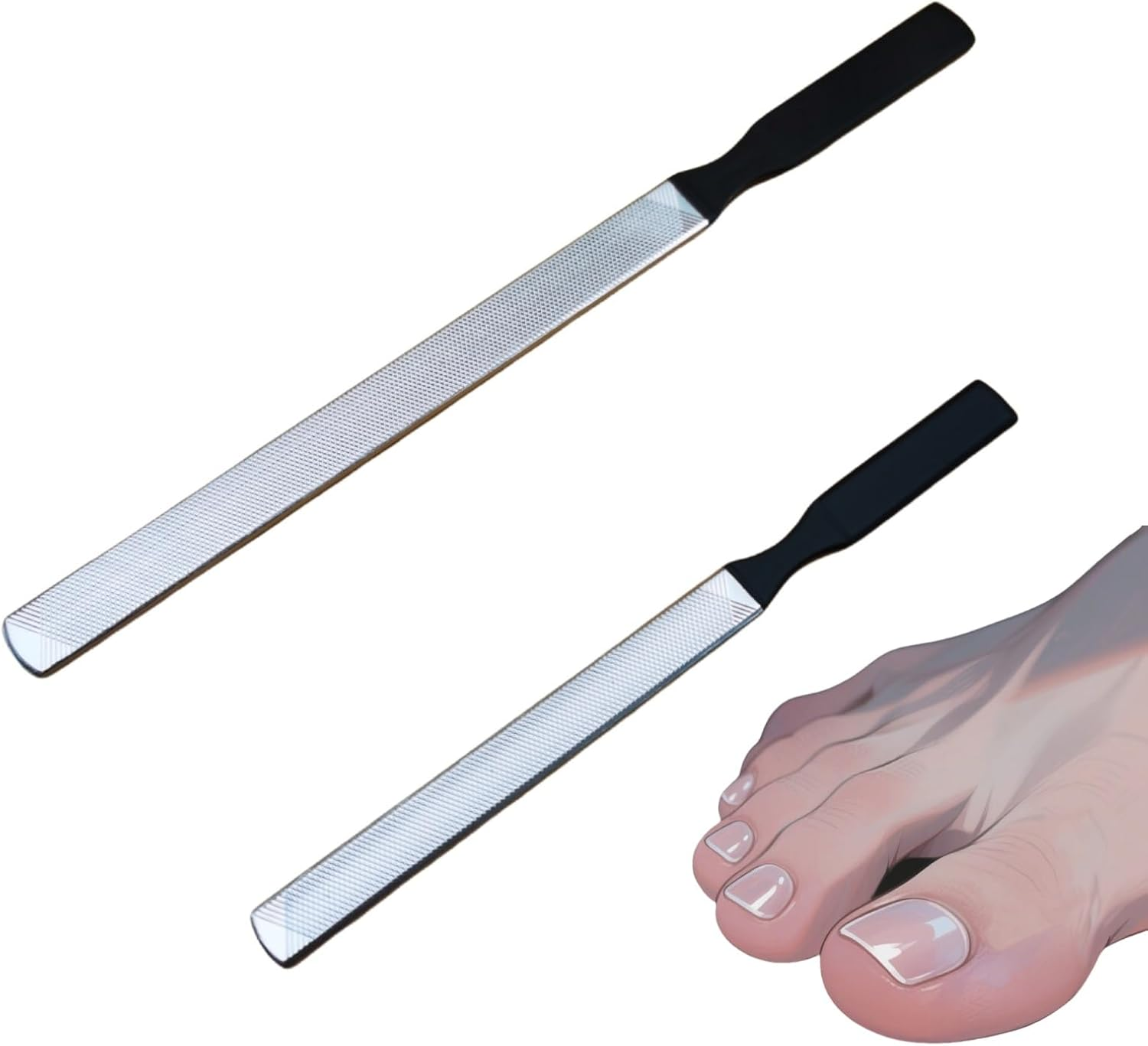 2 Pcs Professional Stainless Steel Nail Files for Thick Nails - Toenail & Fingernail Files Set for Natural Nails, Heavy Duty Metal Nail File Kit for Woman, Men, Seniors, Dogs, Ergonomic Grip image number 4