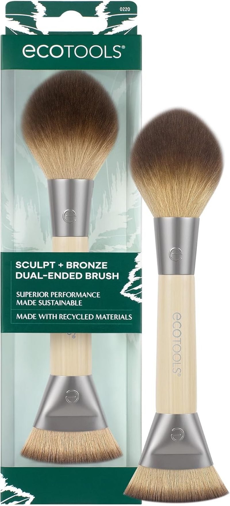 Ecotools Sculpt + Bronze Dual-Ended Makeup Brush, Fluffy Bronzer & Dense Contour Brush for Liquid, Cream & Powder Face Makeup, Travel-Friendly, Vegan & Cruelty-Free, Eco-Friendly Handle, 1 Count image number 3