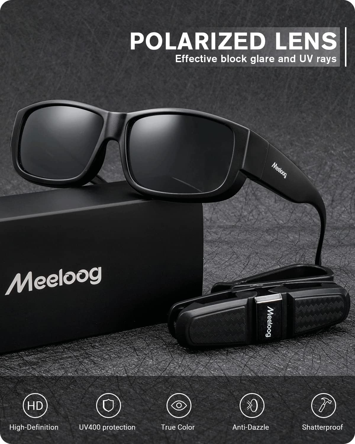 Meeloog Polarized Fit over Glasses Sunglasses for Men, Rectangle Wrap around Sun Glasses for Driving Riding Fishing MST0006 image number 5