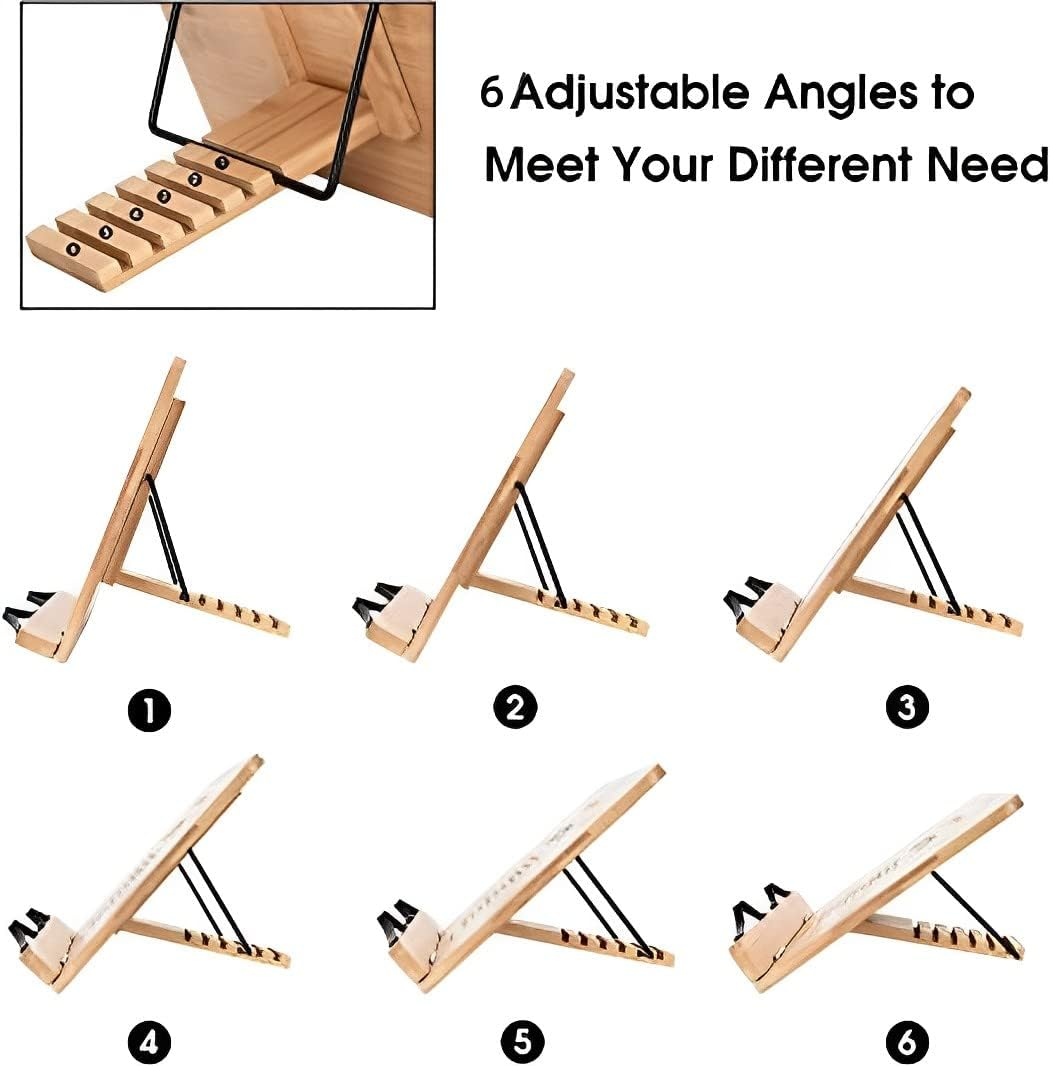Extra Large Bamboo Book Stand, Foldable Reading Rest Cookbook Holder with Page Holder Clips, Wooden Book Stand Holder for Recipe, Textbook, Music Book, Tablet (39 X 28 Cm, 15.4" X 11.0") image number 4