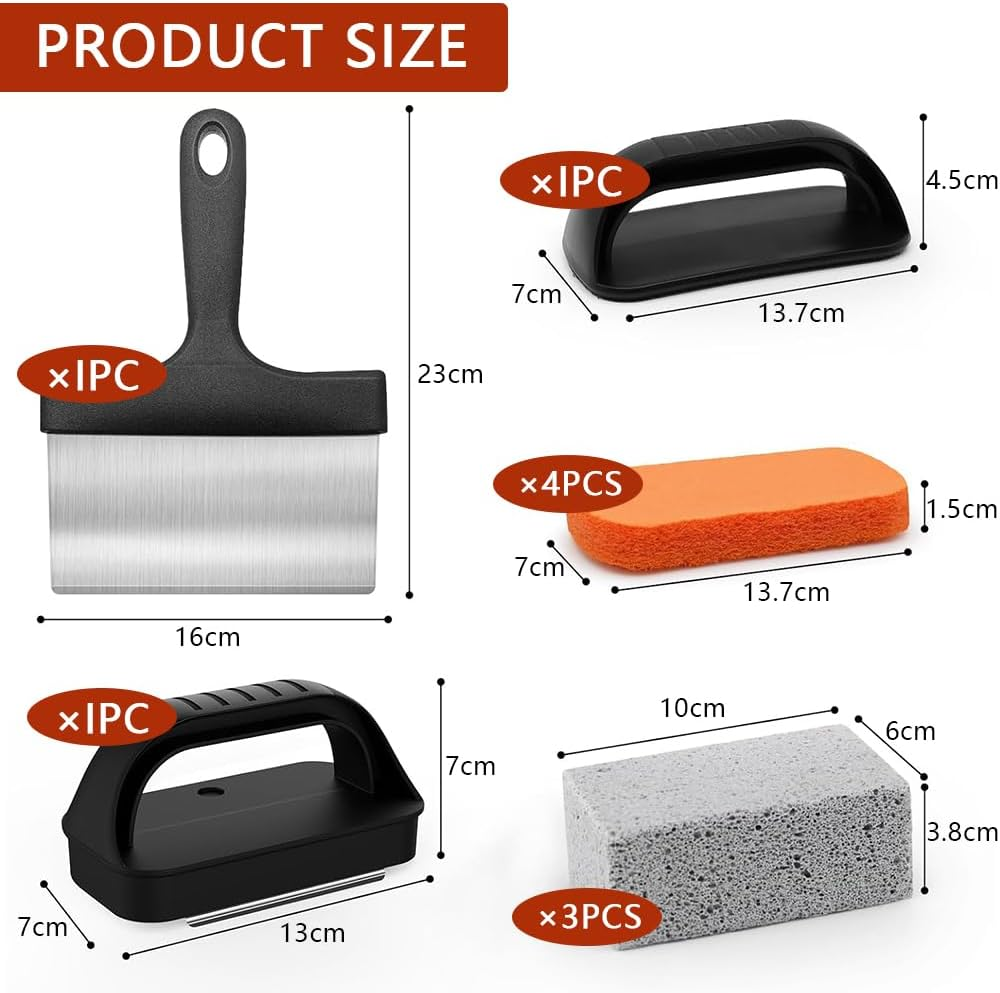 Griddle Cleaning Kit for Blackstone and Flat Top Grills, 10-Piece Set with Grill Stone, Upgraded Scouring Pads, Scraper and Brush with Handle, Easy Grease and Stain Removal image number 6