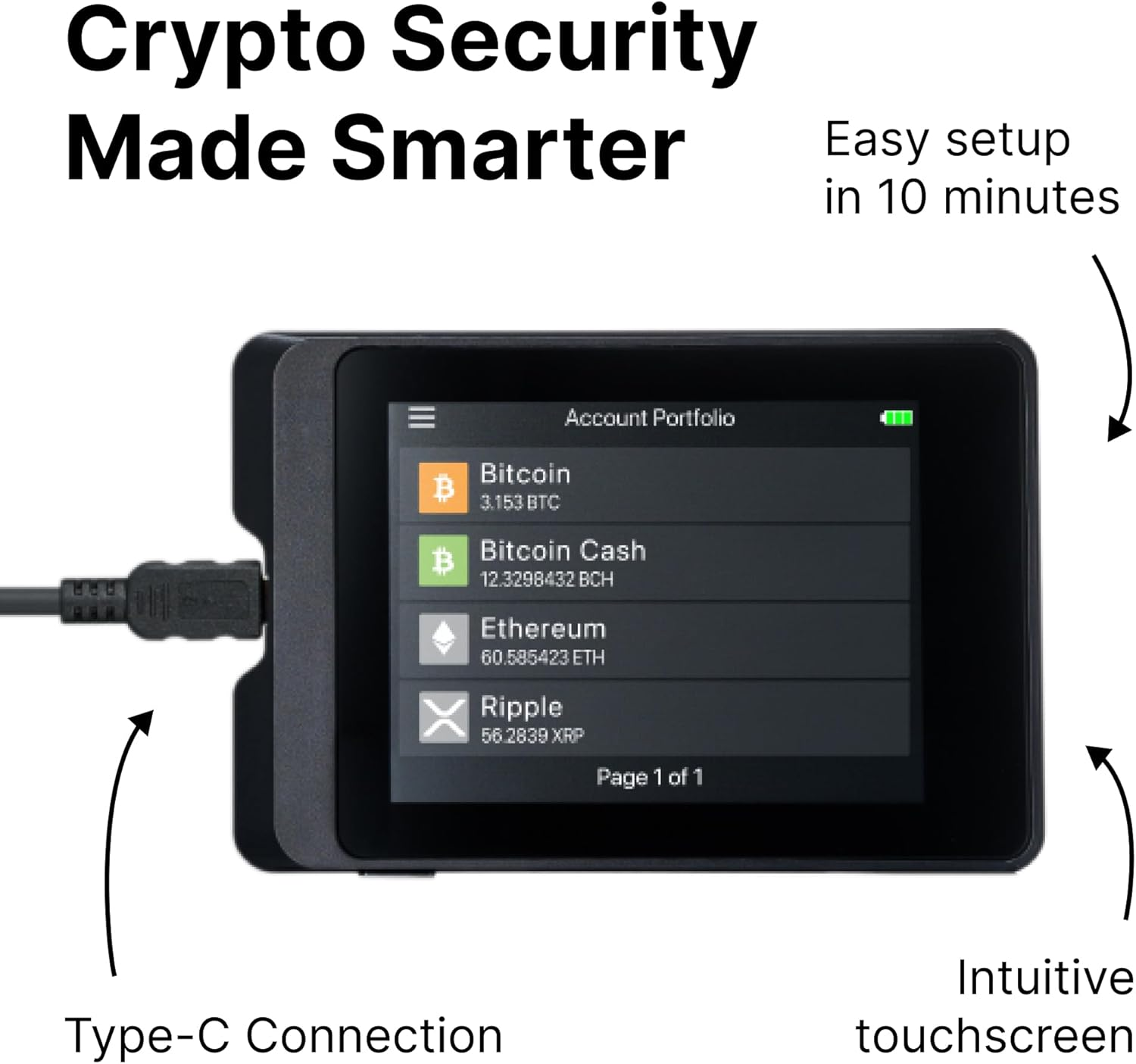 Secux W10C-PLUS Crypto Wallet with Intuitive Touchscreen, Military-Grade Security, Type-C and XSEED Backup for Bitcoin, Ethereum, Doge, Nfts and Cryptocurrency