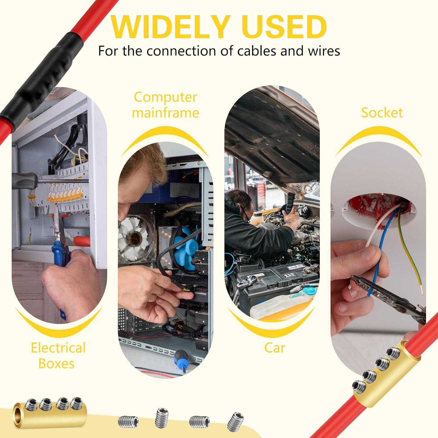 10Sets 6 Gauge Wire Connectors, 6 Awg Wire Connectors Terminal, 80Amp Waterproof Heat Shrink Tubing Quick Connect Splice Connector, 4-Hole Wiring Connector Set (Gold) image number 6