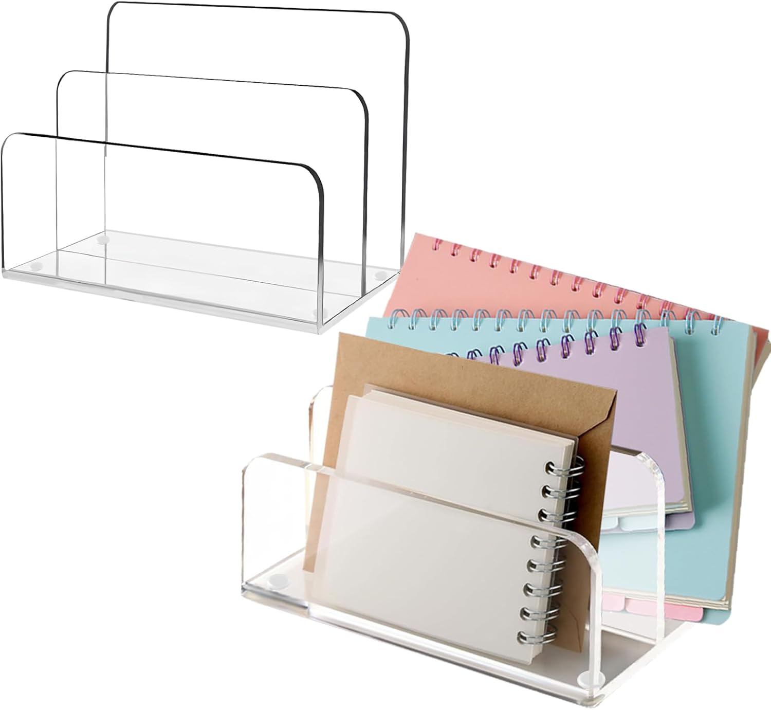 Sekonow 2 Pack Mail Organizer Mail Holder for Desk, 2 Section Clear Acrylic Letter Holder Mail Sorter Countertop, Vertical Modern Home Office Desk Organizer for Envelope File image number 3