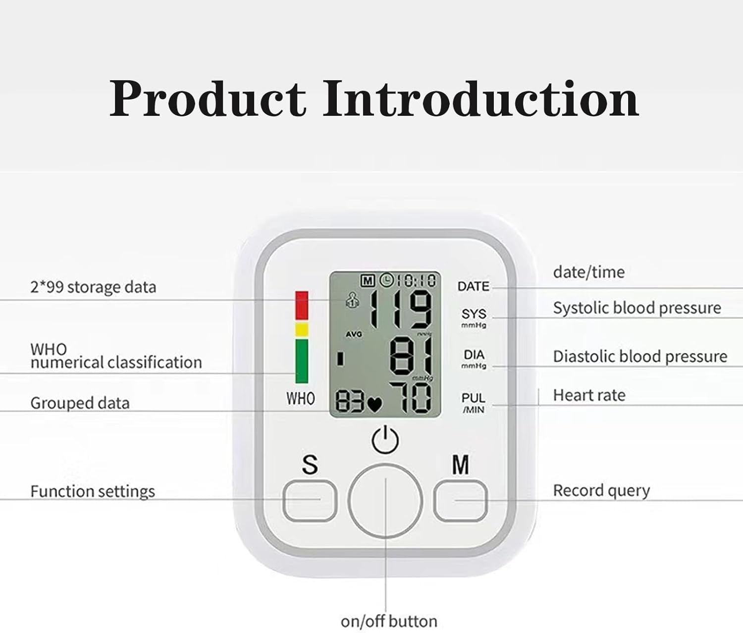 Upper Arm Blood Pressure Monitor, Portable Electronic Blood Pressure, with Irregular Heartbeat Detection Easy Measurements and Accurate Results, Monitor with 99 Groups of Memory for 2 Users image number 3