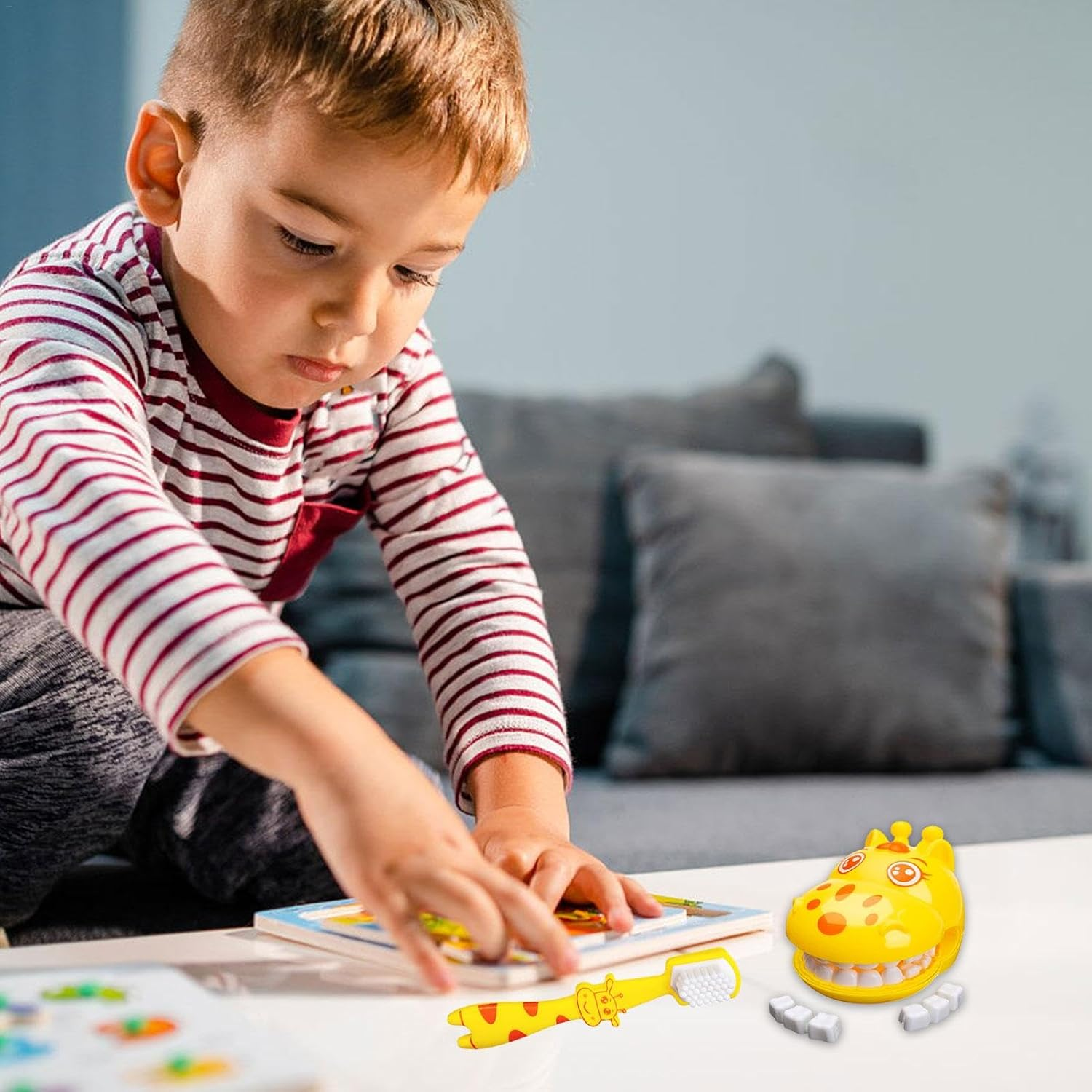 Teeth Brushing Toys Toddler - Learning Preschool Toys, Cleaning Teeth Toy| Children'S Teeth Brush Tools, Giraffe Brush Teeth Toy, Giraffe Teeth Toy Set,Giraffe Teeth Brushing Toys,Simulation Dentist image number 3