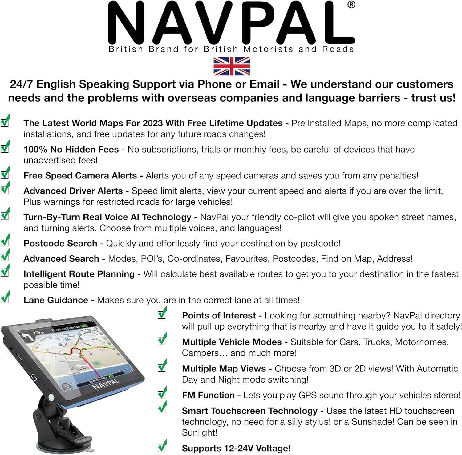 NAVPAL 7 INCH GPS Navigation with 2023 AUSTRALIA NZ & World MAPS Edition + Free Lifetime Updates, GPS Navigation for Car Truck Motorhome, Features Postcodes, Speed Cam Alerts, Lane Guidance image number 3