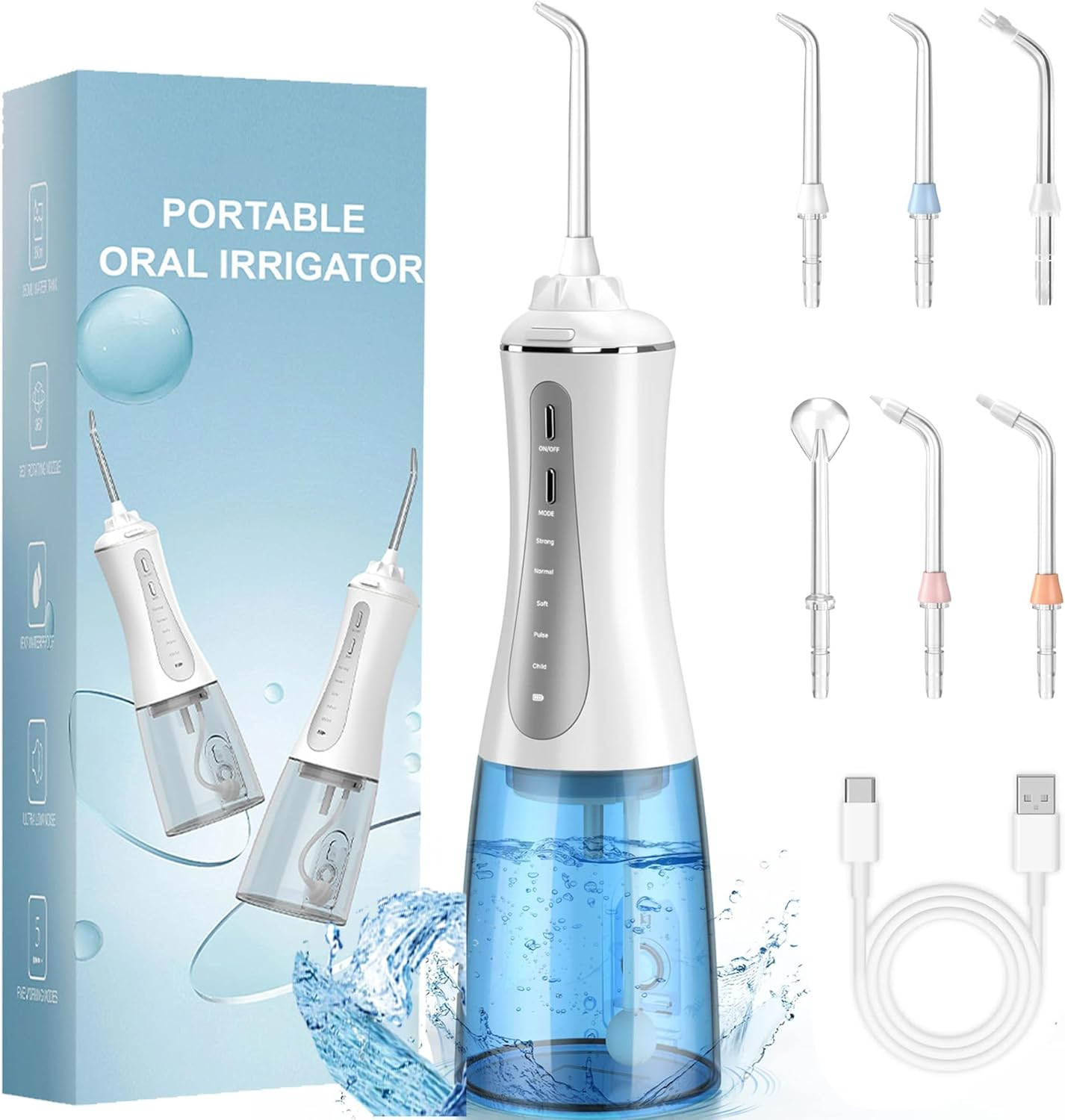 Water Flosser Oral Irrigator for Oral Care with 6 Tips 5 Modes 350Ml Ultra Water Tank IPX7 Waterproof Rechargeable and Portable Cordless Deep Clean Teeth for Home &Travel