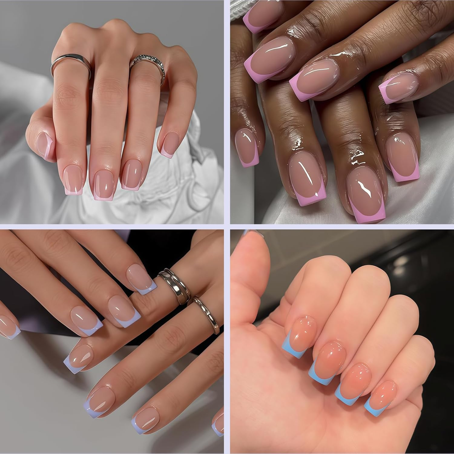 160Pcs Purple French Tip Press on Nails, Short Square PMMA Acrylic Fake Nails Set for Women, Girls Daily Wear & Parties (15 Sizes) image number 5