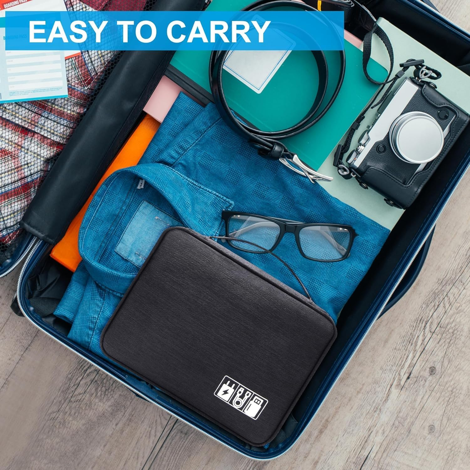 Electronic Organizer Travel Case, Small Travel Cord Organizer Case Portable Waterproof Cable Organizer Bag for Charger, Cord, USB, Power Bank, Earphone image number 1