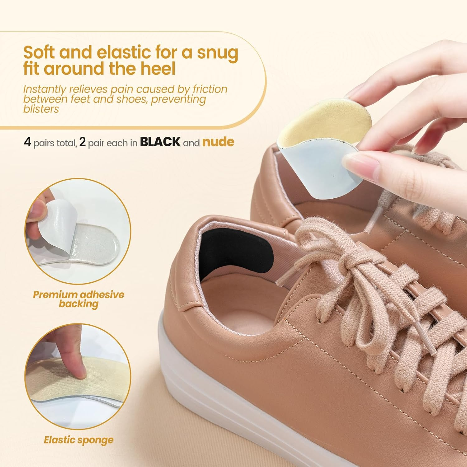 Unisex 14-Piece Heel Grips Set | Heel Cushions & Cups Heel Cushions & Cups*12 + Forefoot Pads Forefoot Pads*2, Self-Adhesive Shoe Inserts Shoe Inserts for Better Fit.(Black+Beige) image number 5