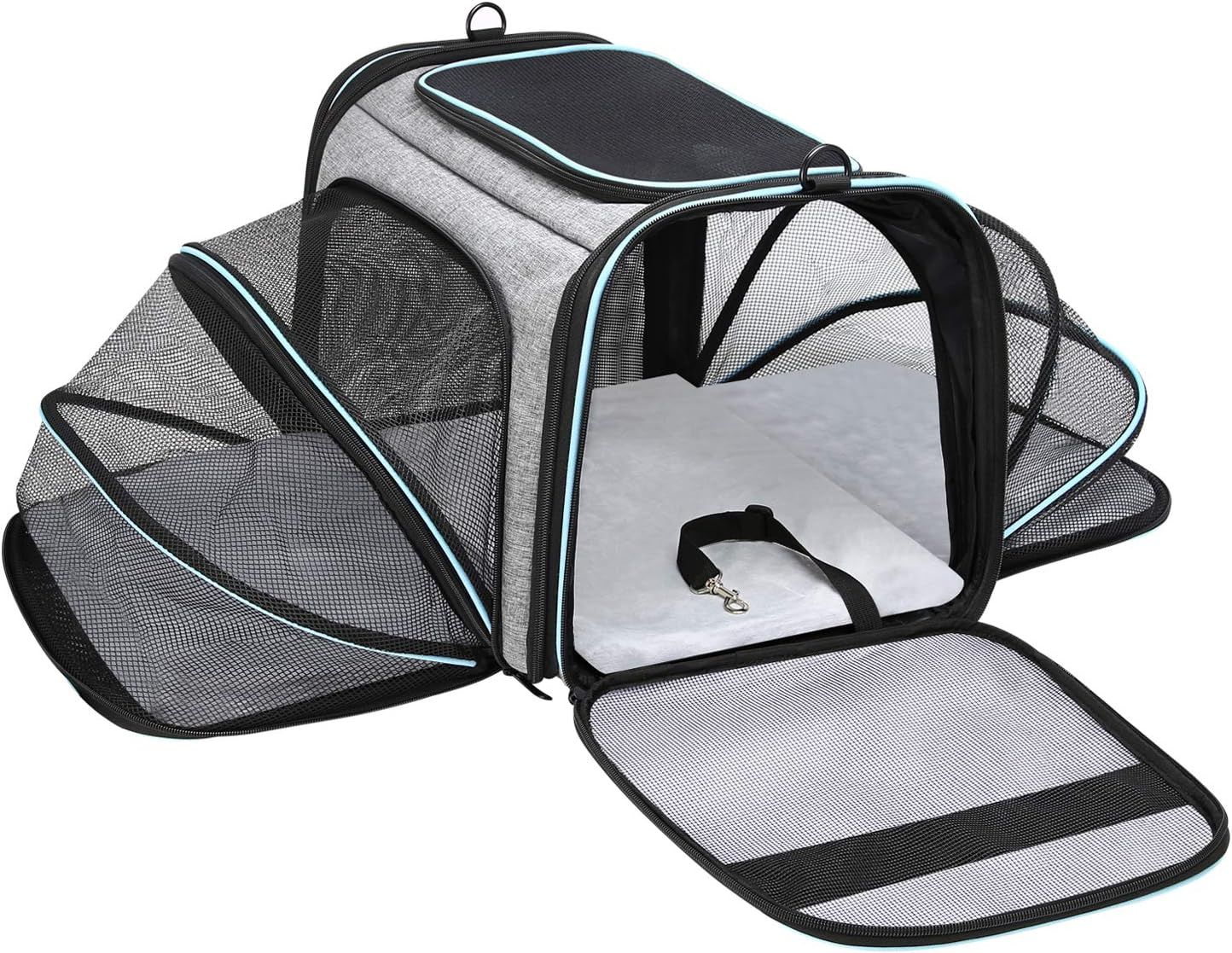 MASKEYON Airline Approved Portable Pet Carrier 2 Sides Expandable Soft-Sided Large Cats Carrier Collapsible Kennel Travel TSA Carrier 4 Doors with Removable Pads and 3 Pockets for Puppy Small Dogs image number 4