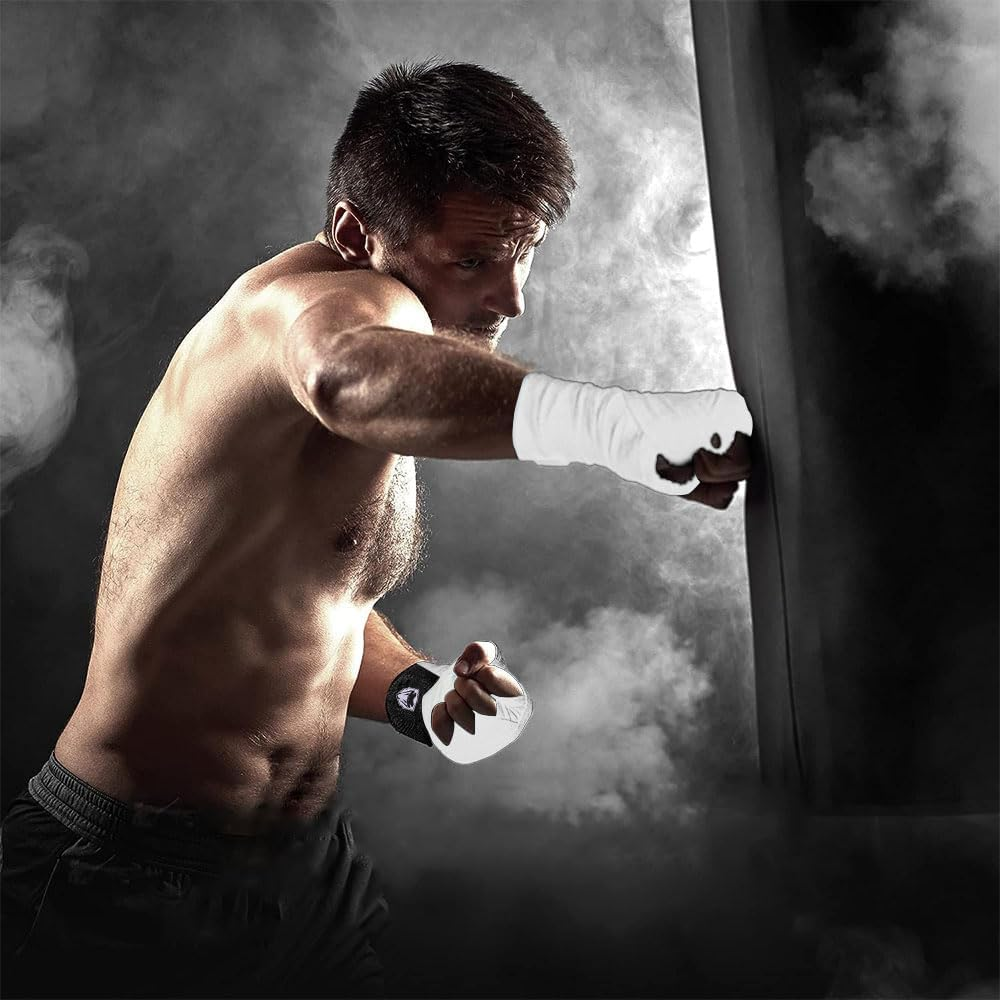 JZS Boxing Hand Wraps, 5 Meters Semi Elastic Hand Wraps with Thumb Loop for Boxing Great Stretch Hand Wraps for Men & Women(White) image number 6