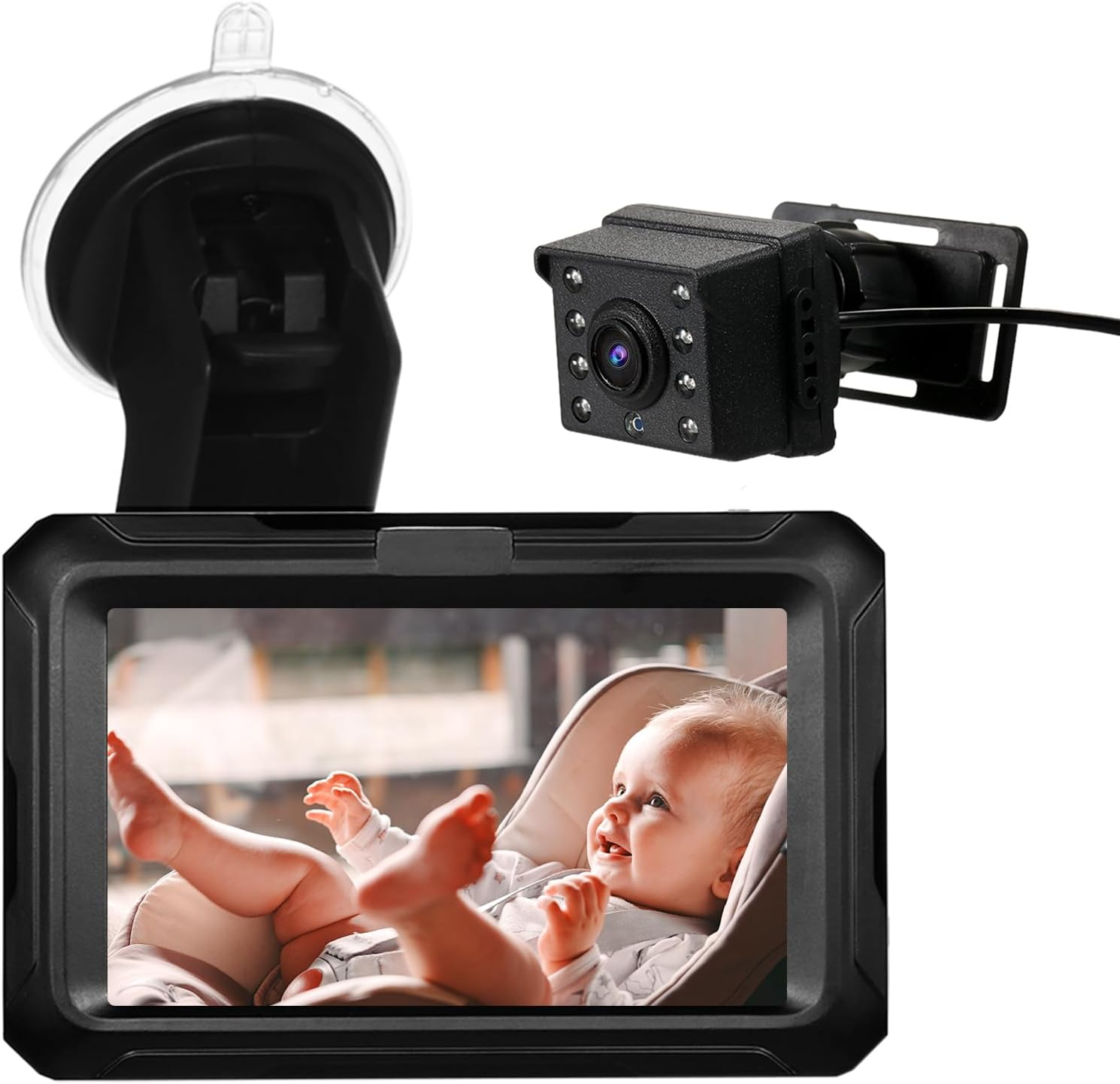 Baby Car Mirror, 1080P Baby Monitor with Camera Baby Car Mirror with 4.3'' IPS Screen Function Adjustable Wide View Angle for Infants Kids Pets image number 1