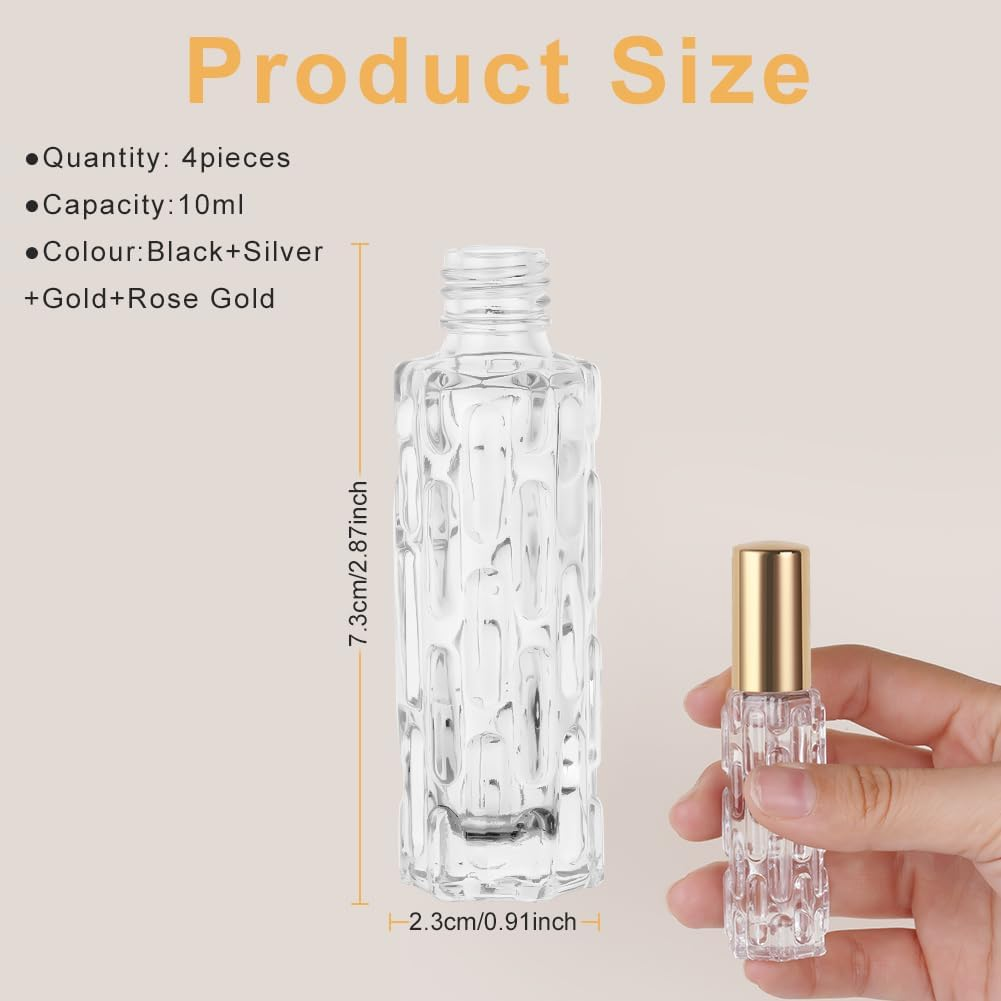 LOPHE Refillable Perfume Atomiser, 4 X 10 Ml, Travel Perfume Atomiser, Mini Perfume for Travel, Bottler, Perfume Bottle, Empty Gifts for Men and Women (Black + Silver + Gold + Rose Gold) image number 6