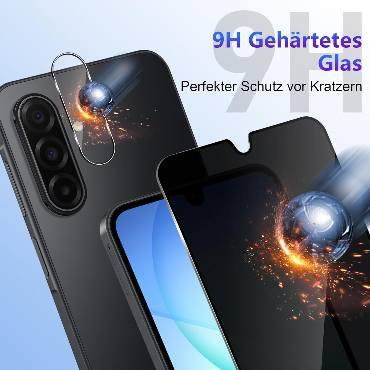 Yenwen Privacy Screen Protector for Samsung Galaxy A17 4G / 5G for Tempered Glass, 2 Pieces Privacy Screen and 2 Pieces Camera Protection, 9H Hardness Privacy Screen Protector Film anti Spy Privacy image number 2