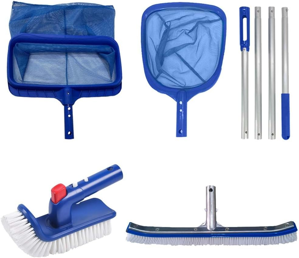 Deluxe Swimming Pool Cleaning Kit Including 2 Brush Heads, 2 Pool Skimmer Nets,155Cm Pole image number 4