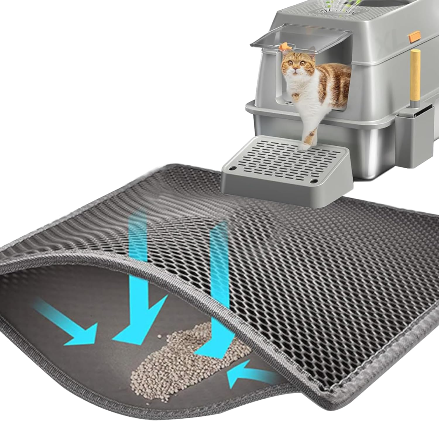 Gyugmhao Cat Litter Mat Double Layer,75&times;55Cm Litter Trapping Mat,Easy to Clean Litter Box Mat, Water-Proof, Urine-Proof, Non-Slip Kitty Litter Mats for Floor image number 3