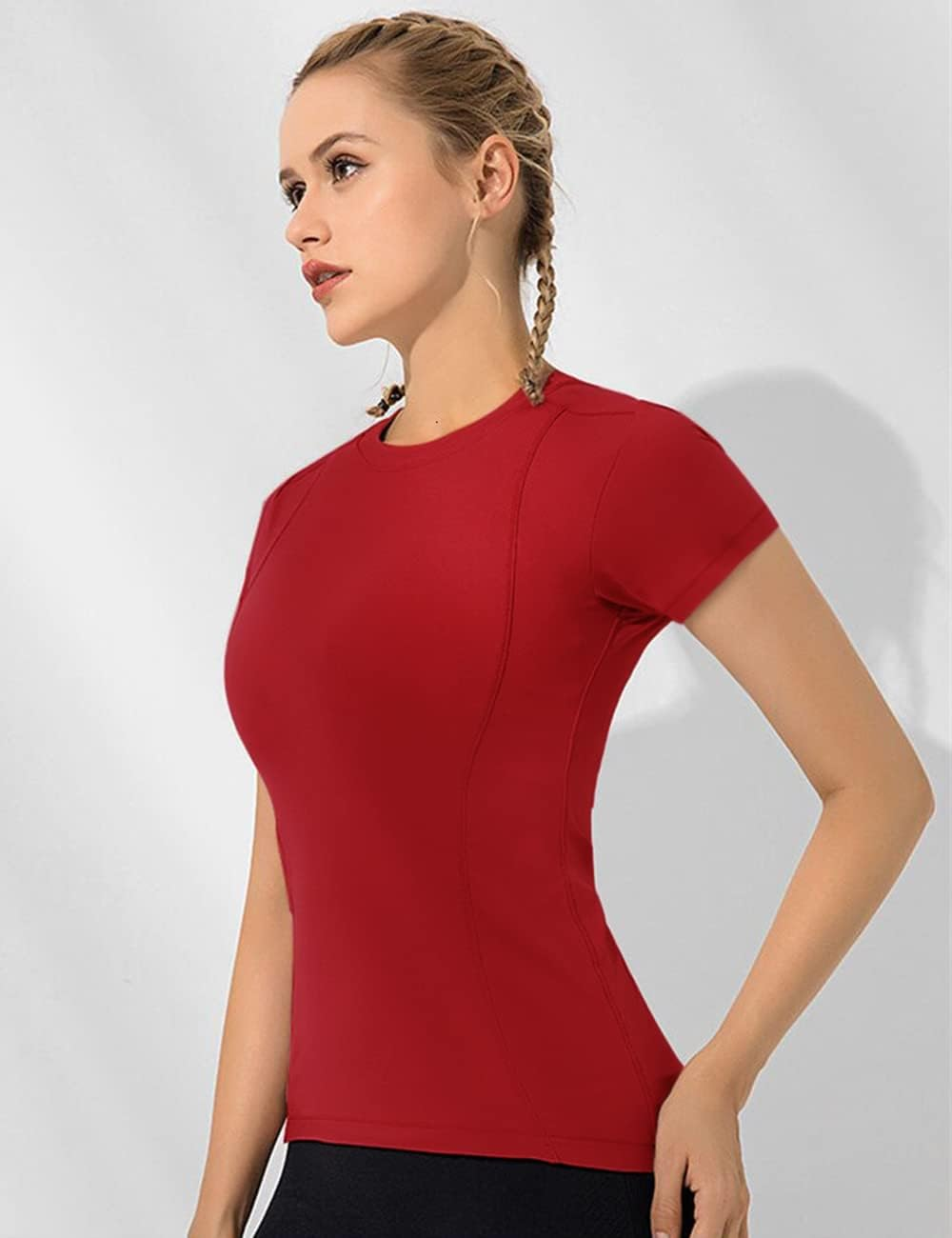 Loovoo Women Workout Shirts 1/2/3 Pack Athletic Compression Tee Dry Fit Yoga Gym Basic Tops image number 5