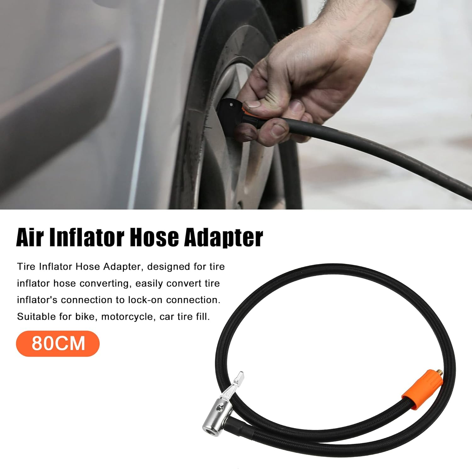 X AUTOHAUX 80Cm Tire Inflator Extension Hose with Metal Lock Chuck Adapter Convert to Lock on Connection Air Pump Tube Tire Valve Connection Pipe for Car Truck Bike MTB Nylon Zinc Alloy