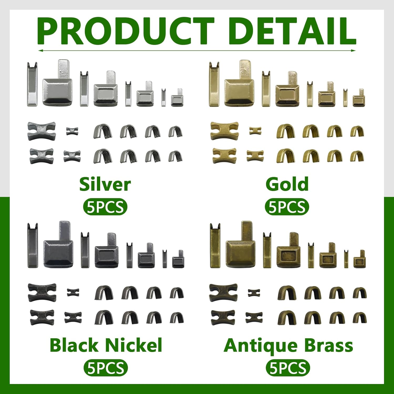 SHRJ 80Pcs Metal Insertion Pin Set Zipper Repair Kit Latch Slider Retainer, Zipper Sewing Accessories Open-End Bottom Top Stops for Jacket, Coat, Backpack, Handbag, Jeans, 4 Sizes image number 2